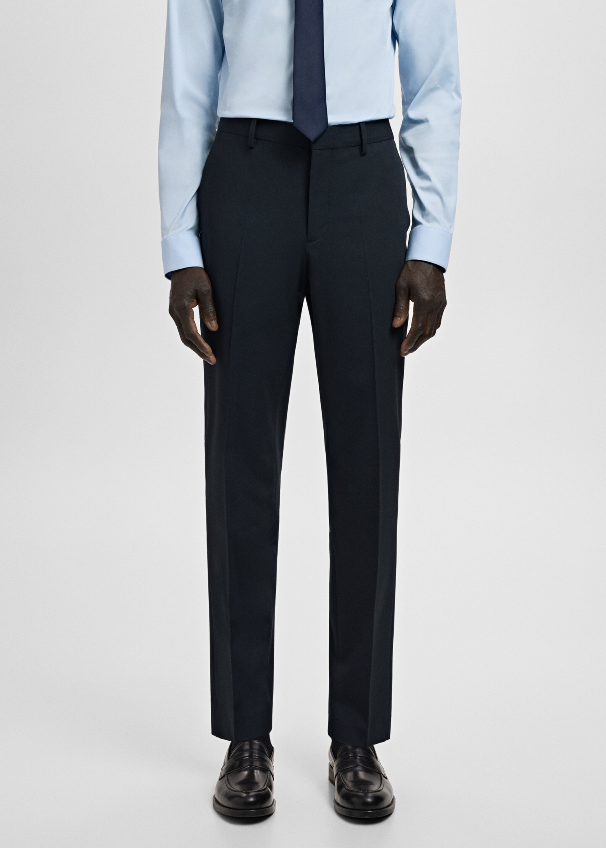 سروال بدلة سليم فيت قماش مرن - رؤية وسط, كحلي غامق. Ref: 27011208-00.