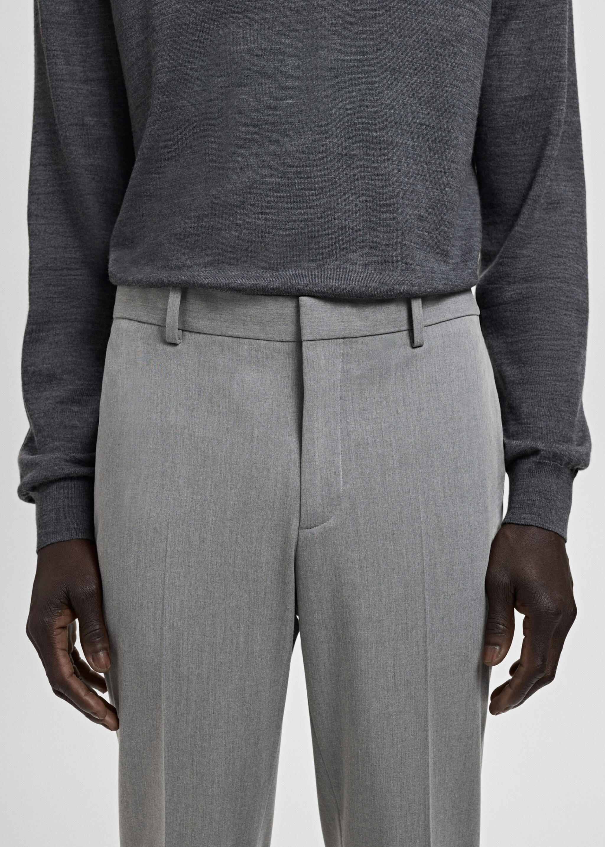 سروال بدلة سليم فيت قماش مرن - تفاصيل المنتج 1, رمادي. Ref: 27011209-00.