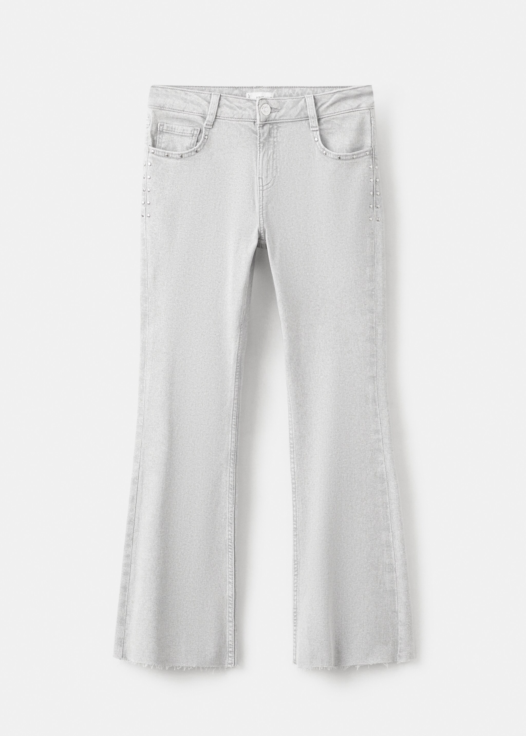 Flared cropped jeans with studs - Article without model, Light Grey Denim. Ref: 27011223-00.