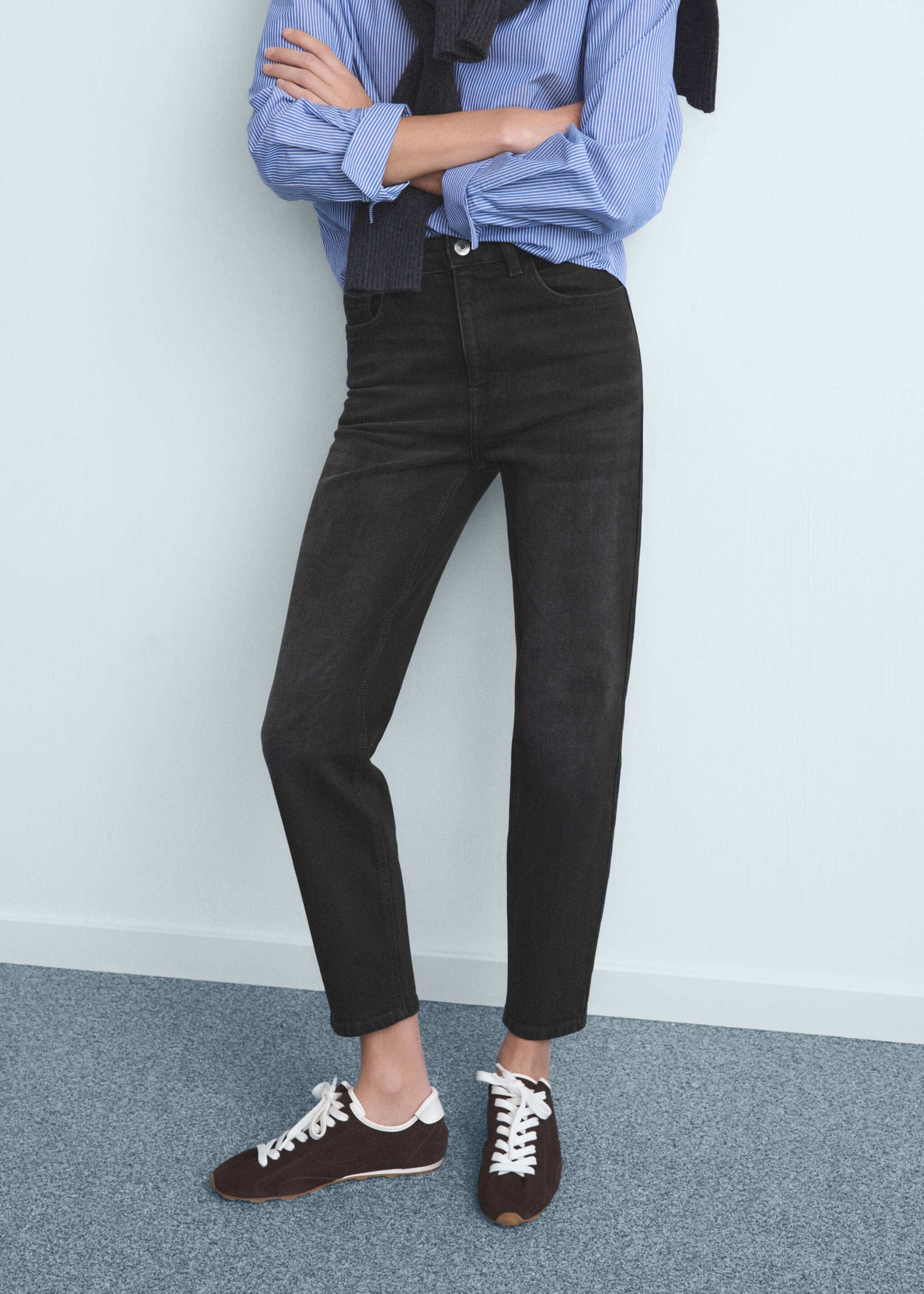 Newmom comfort high-rise jeans - Medium plane, Black denim. Ref: 27011238-00.