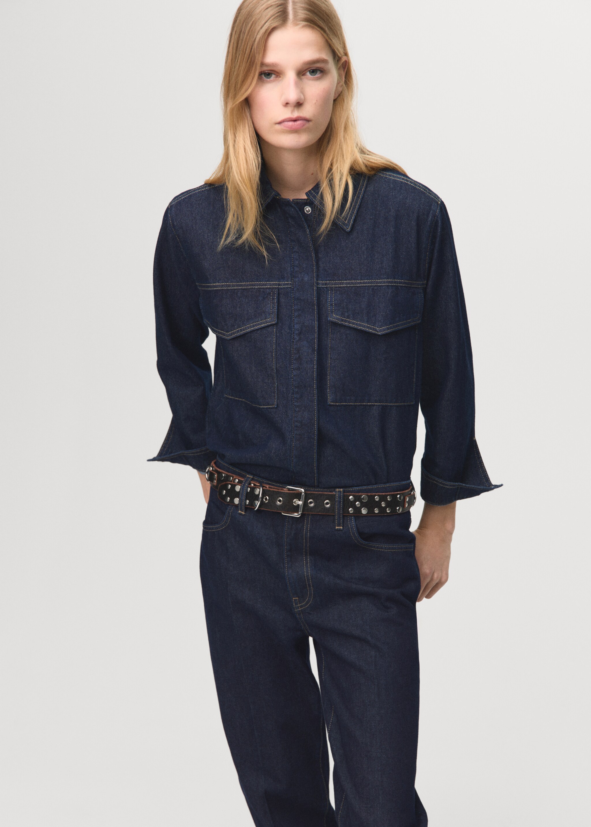 جينز مستقيم بخياطة في الأسفل - تفاصيل المنتج 1, أزرق غامق. Ref: 27011244-00.