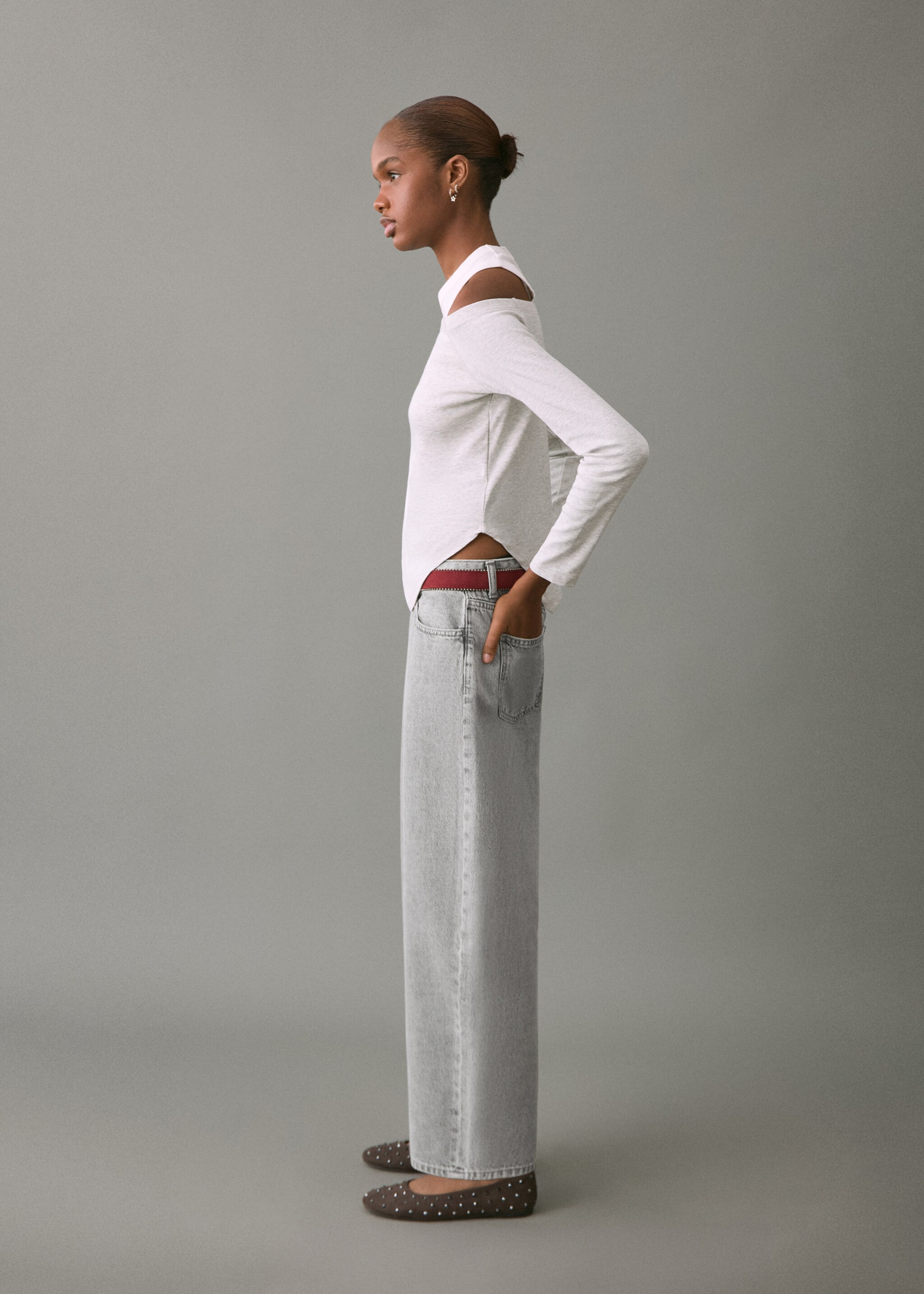 Jean ballon taille basse - Plan moyen, Gris clair denim. Ref: 27011248-00.