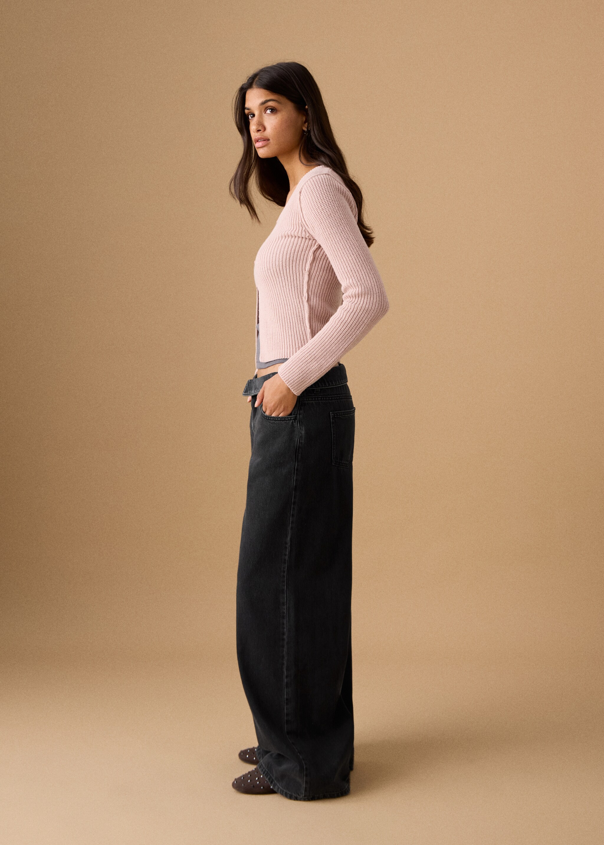 Low-waist jeans with turn-ups - Medium plane, Black denim. Ref: 27011250-00.