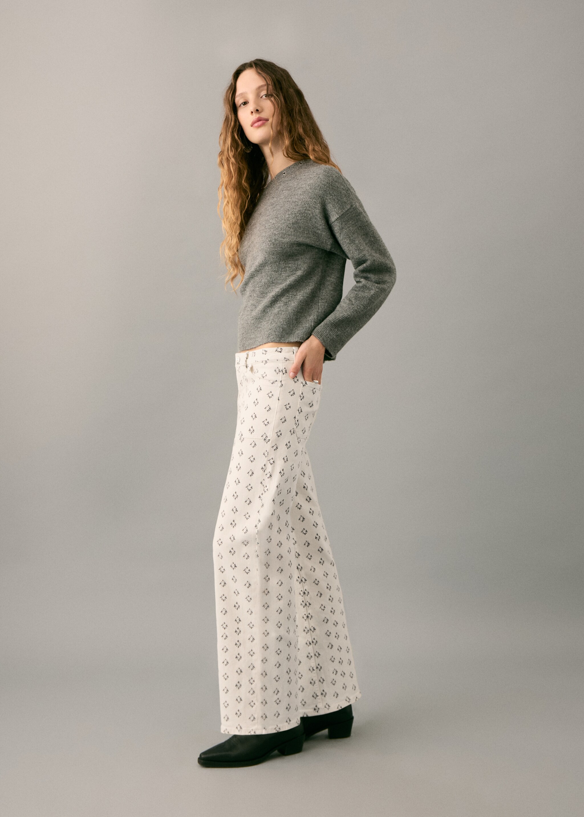 Printed straight jeans - Medium plane, Off White. Ref: 27011255-00.