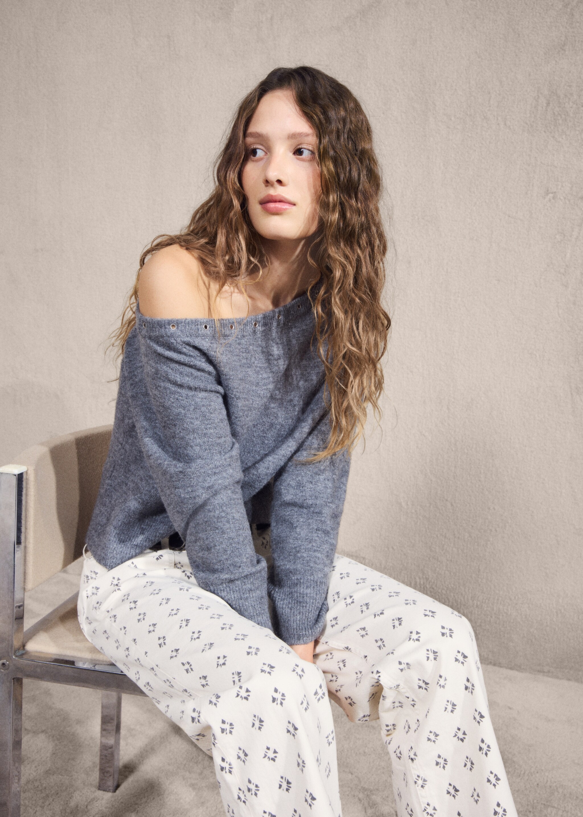 Printed straight jeans - Details of the article 7, Off White. Ref: 27011255-00.