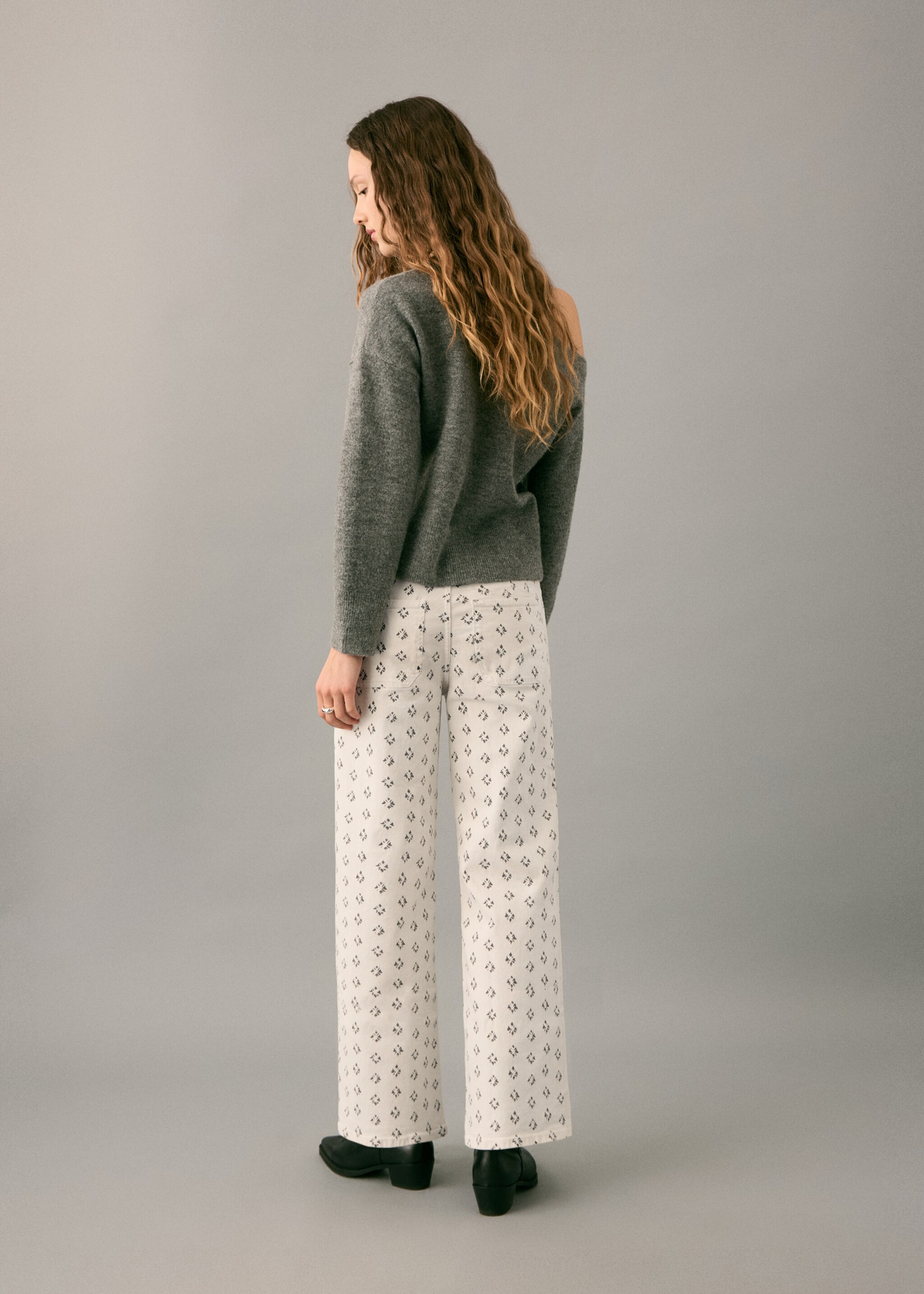 Printed straight jeans - Reverse of the article, Off White. Ref: 27011255-00.