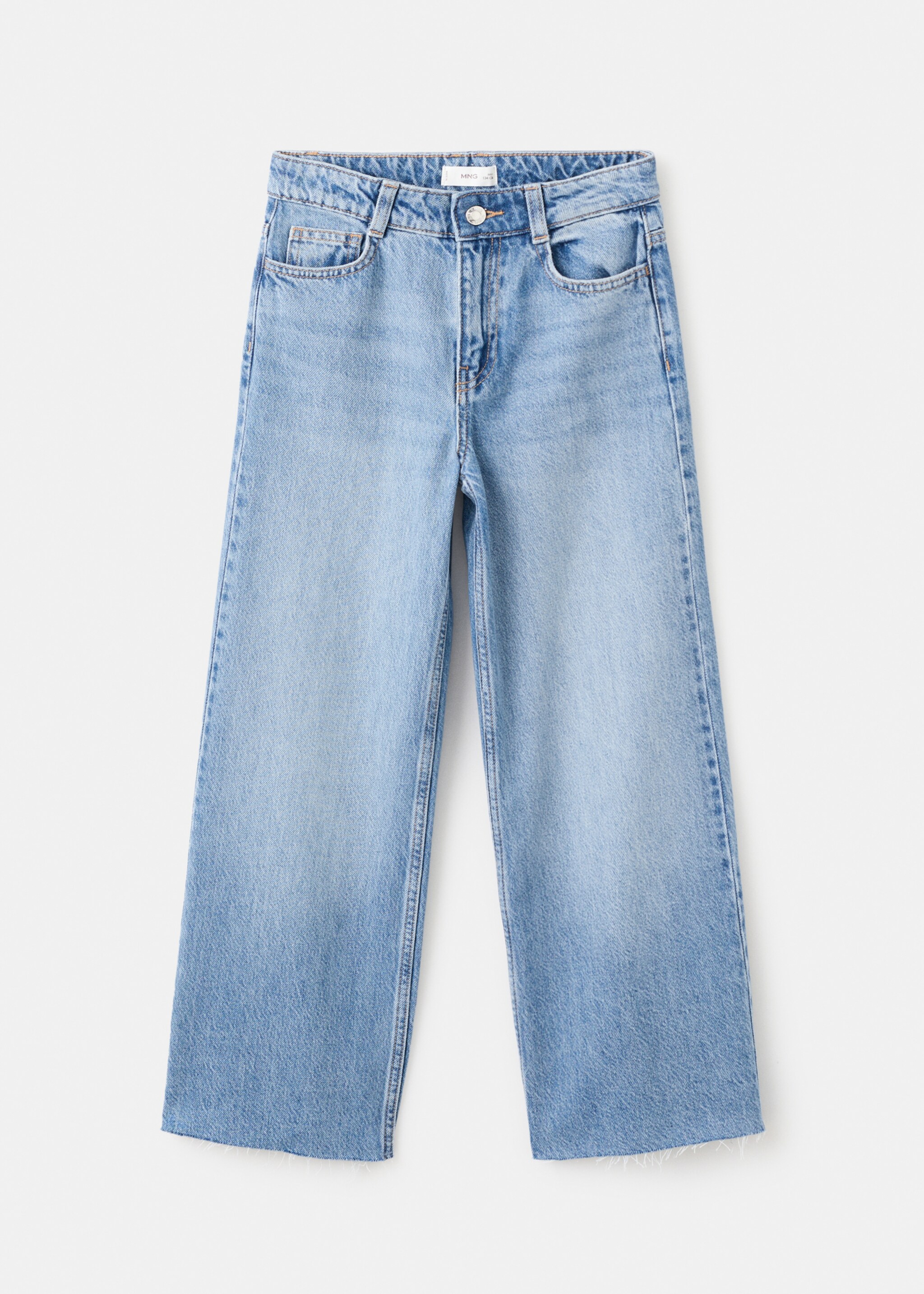 Wideleg low frayed hem jeans - Article without model, Medium Blue. Ref: 27011265-00.