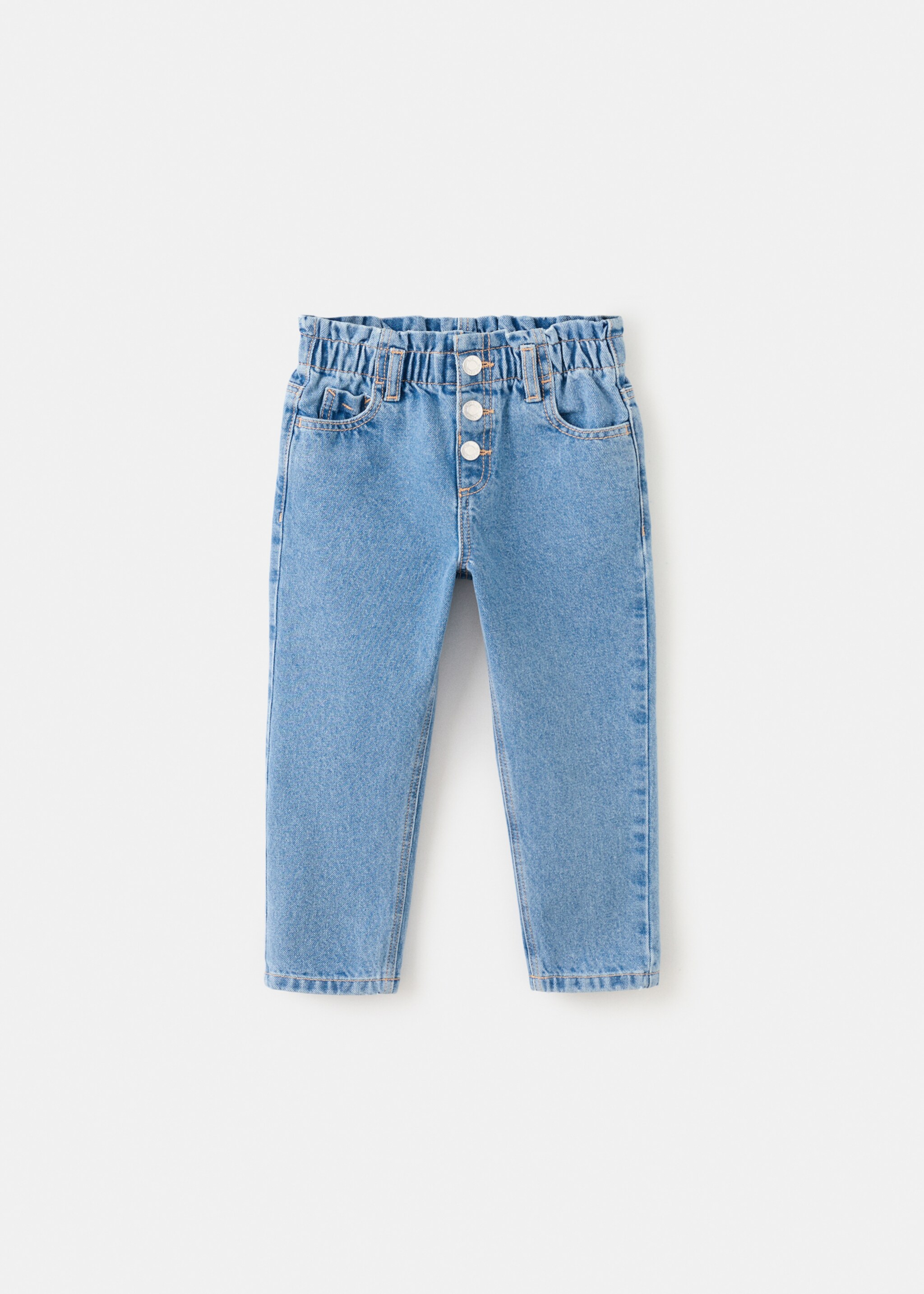 Paper bag jeans with buttons - Article without model, Medium Blue. Ref: 27011275-00.