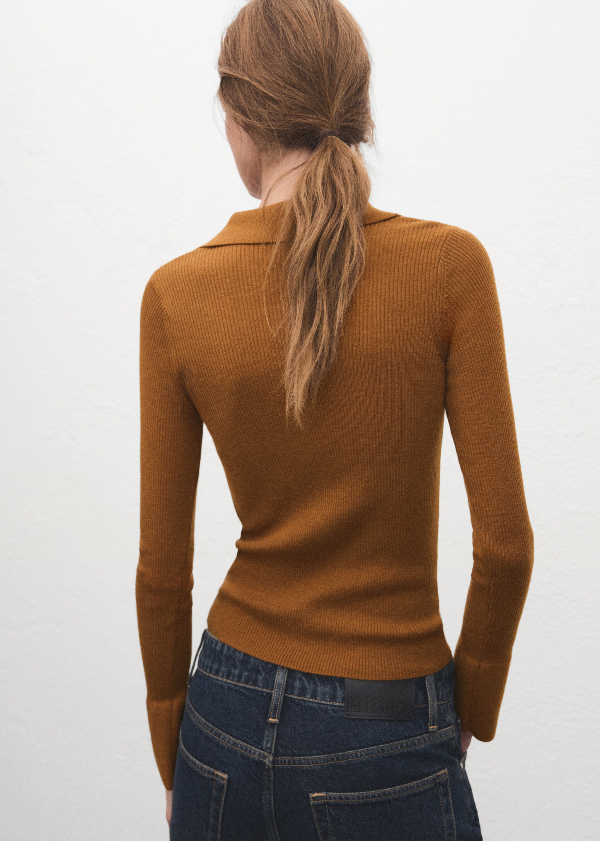 Polo-neck ribbed sweater - Reverse of the article, Tobacco Brown. Ref: 27011277-00.