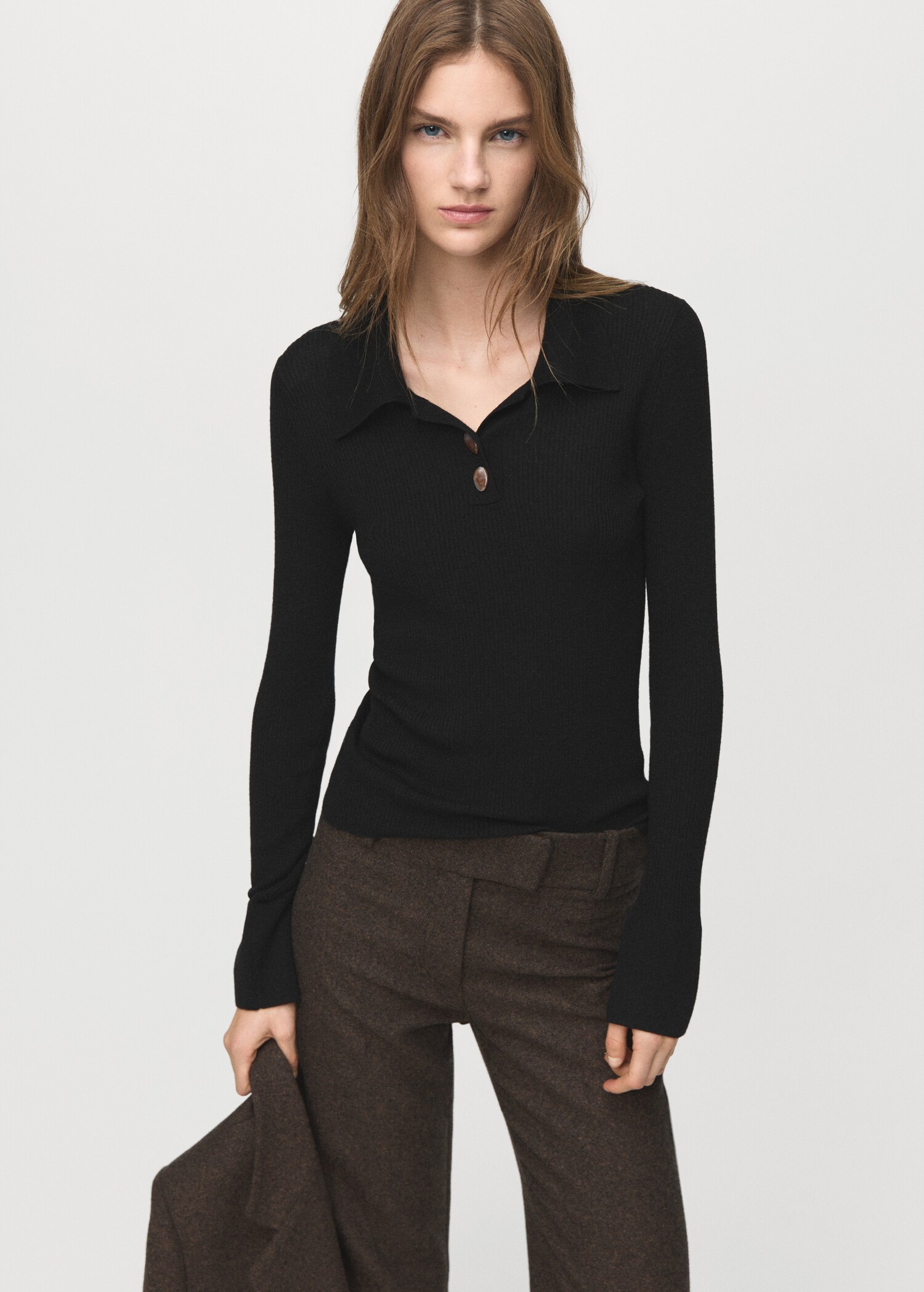 Polo-neck ribbed sweater - Medium plane