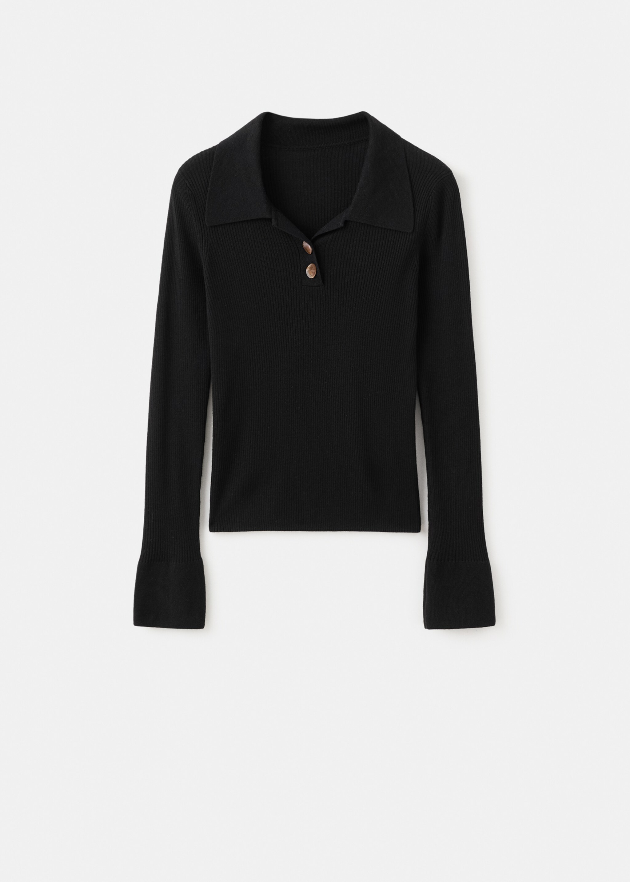 Polo-neck ribbed sweater - Article without model, Black. Ref: 27011277-00.