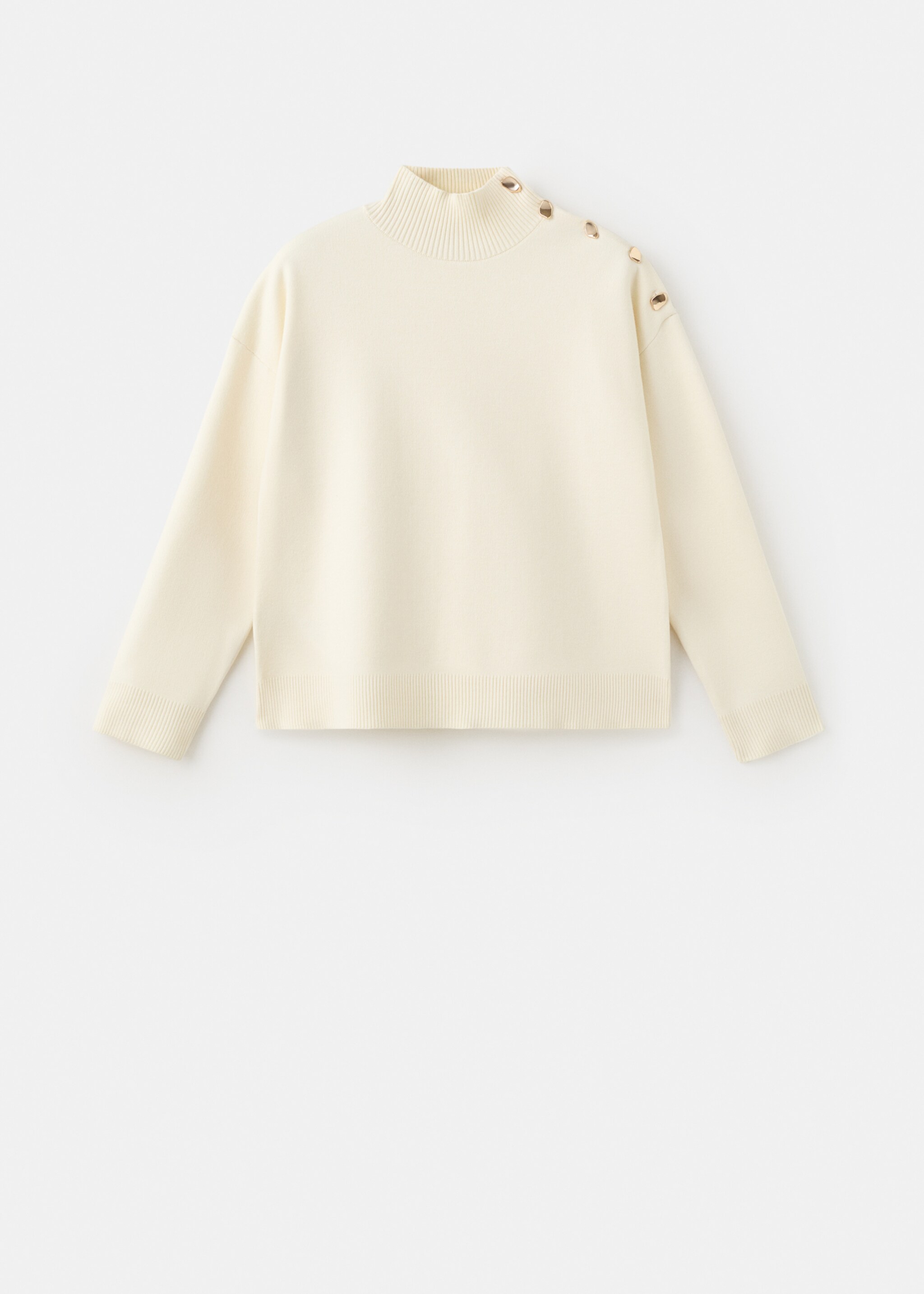 Плетен пуловер с копчета с камъни - Артикул без модел, Екрю. Ref: 27011281-00.