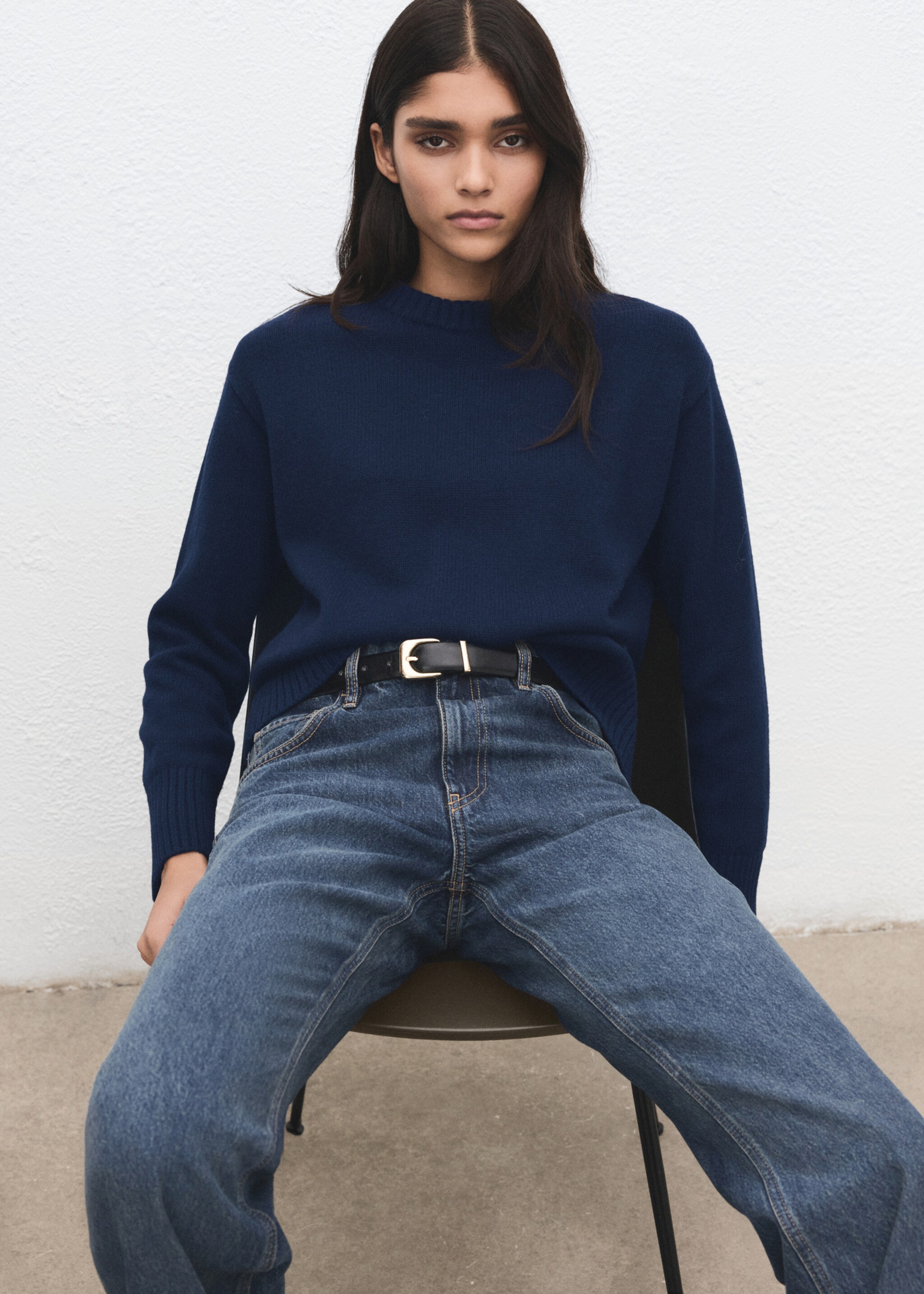 Wool-blend knit sweater - Details of the article 2, Navy. Ref: 27011286-00.