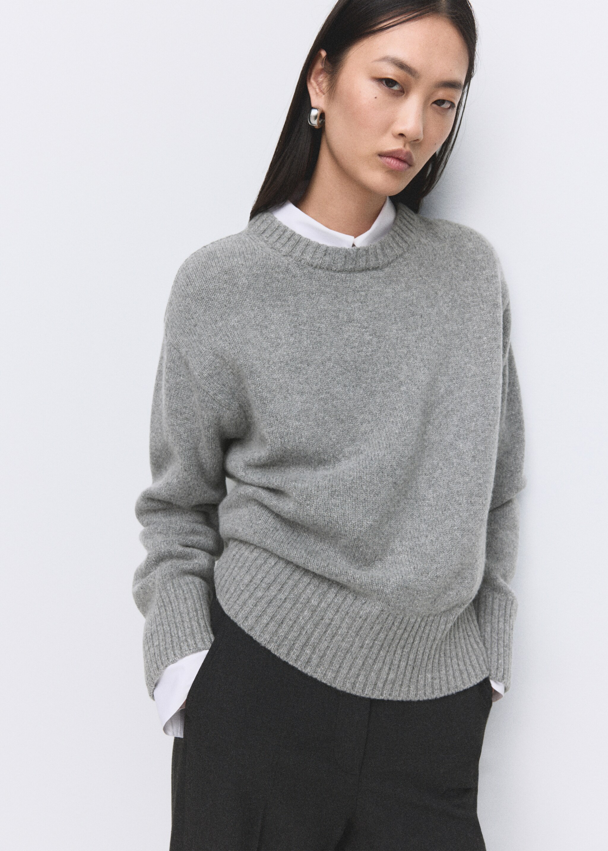 Wool-blend knit sweater - Medium plane, Medium Heather Grey. Ref: 27011286-00.