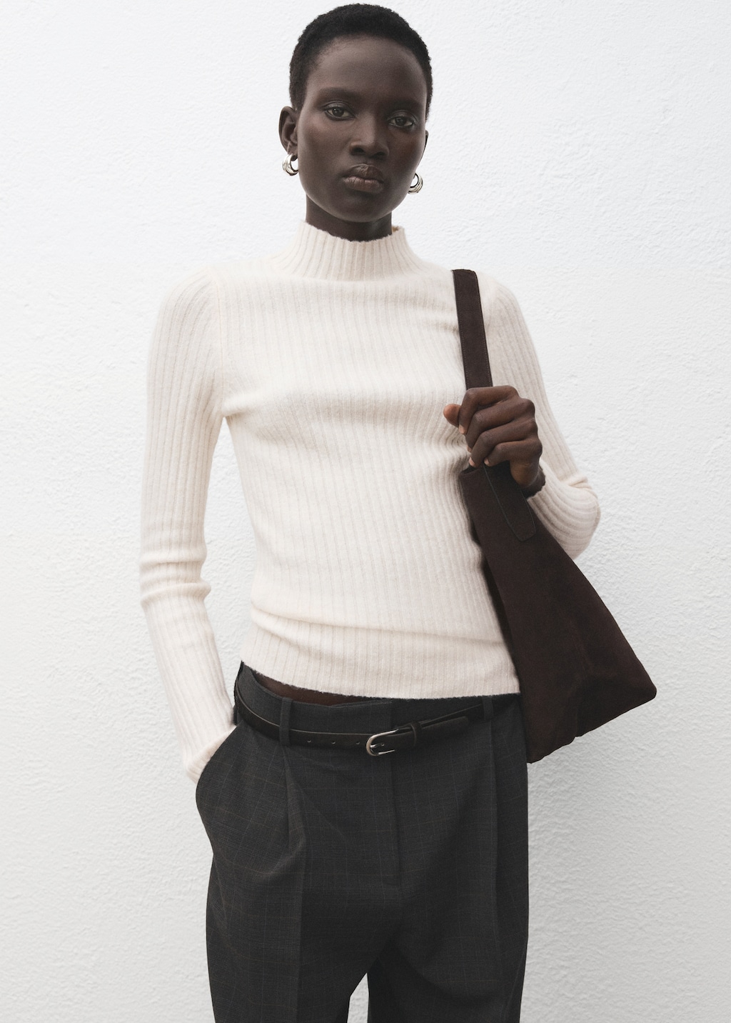 Fitted sweater with perkins neck
