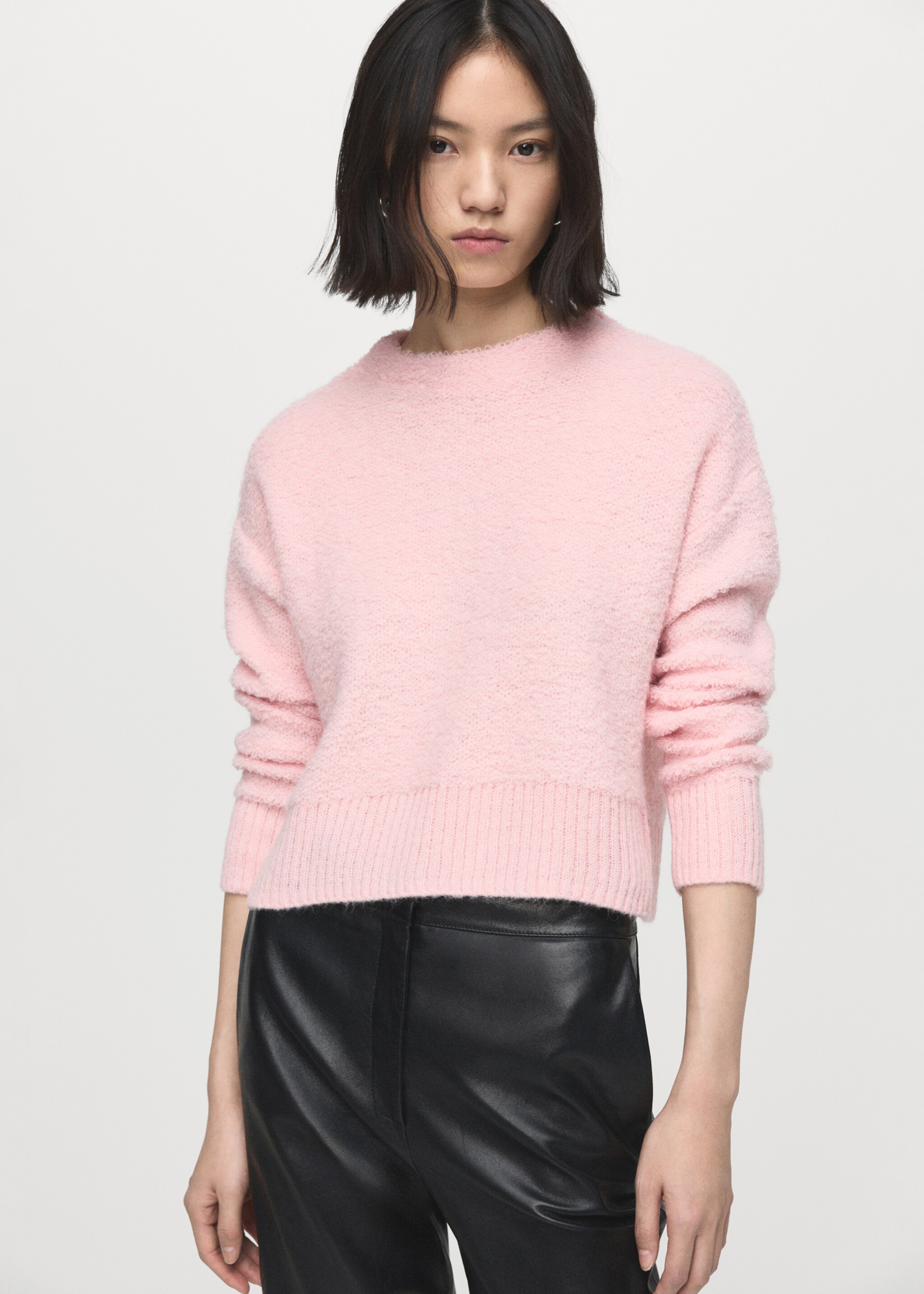 Knitted sweater with perkins neck - Medium plane, Pale Pink. Ref: 27011290-00.