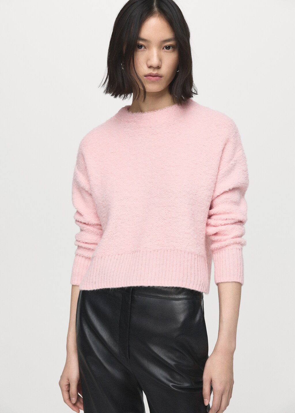 Knitted sweater with perkins neck