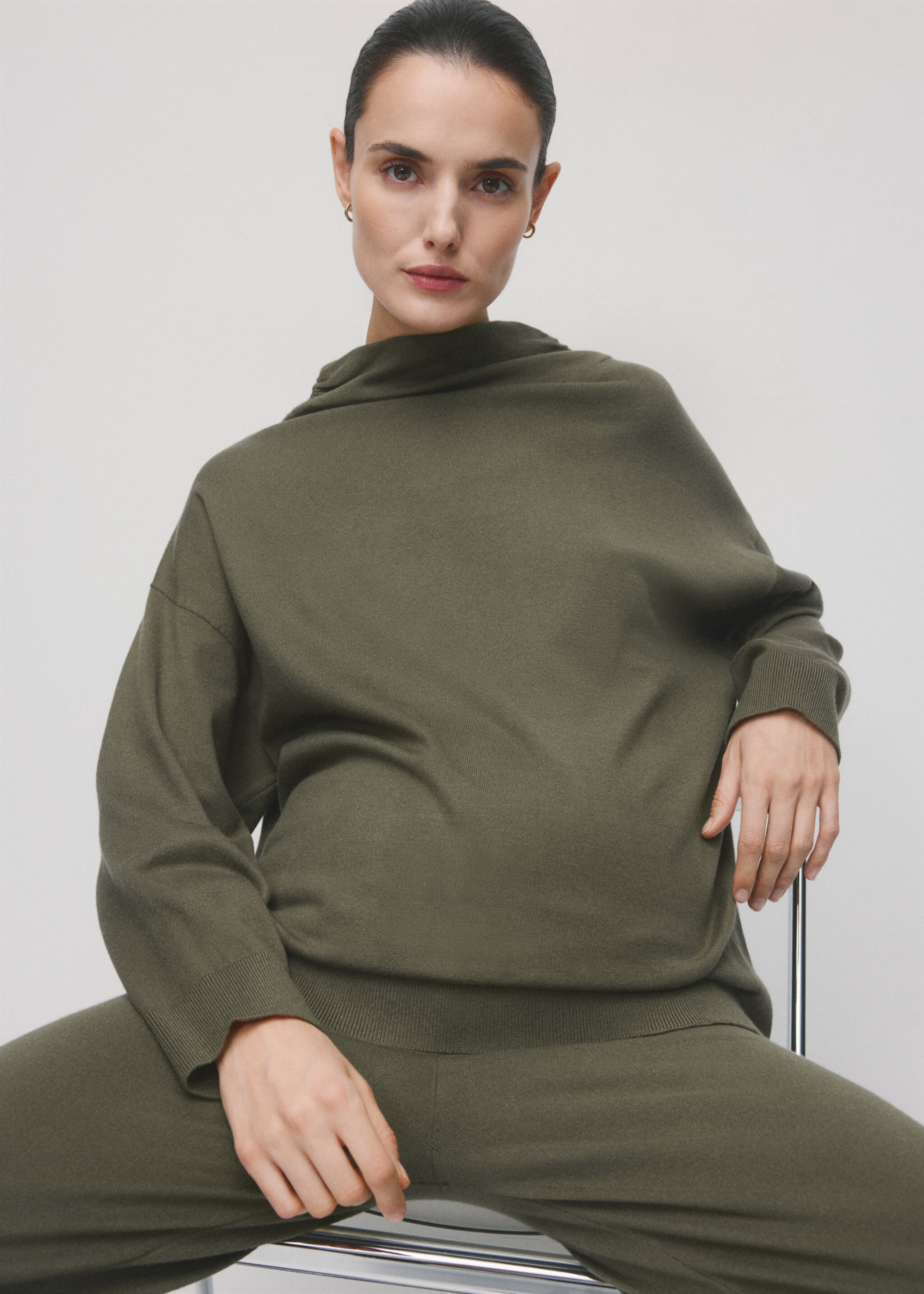 Gathered perkins-neck sweater - Medium plane, Khaki. Ref: 27011291-00.