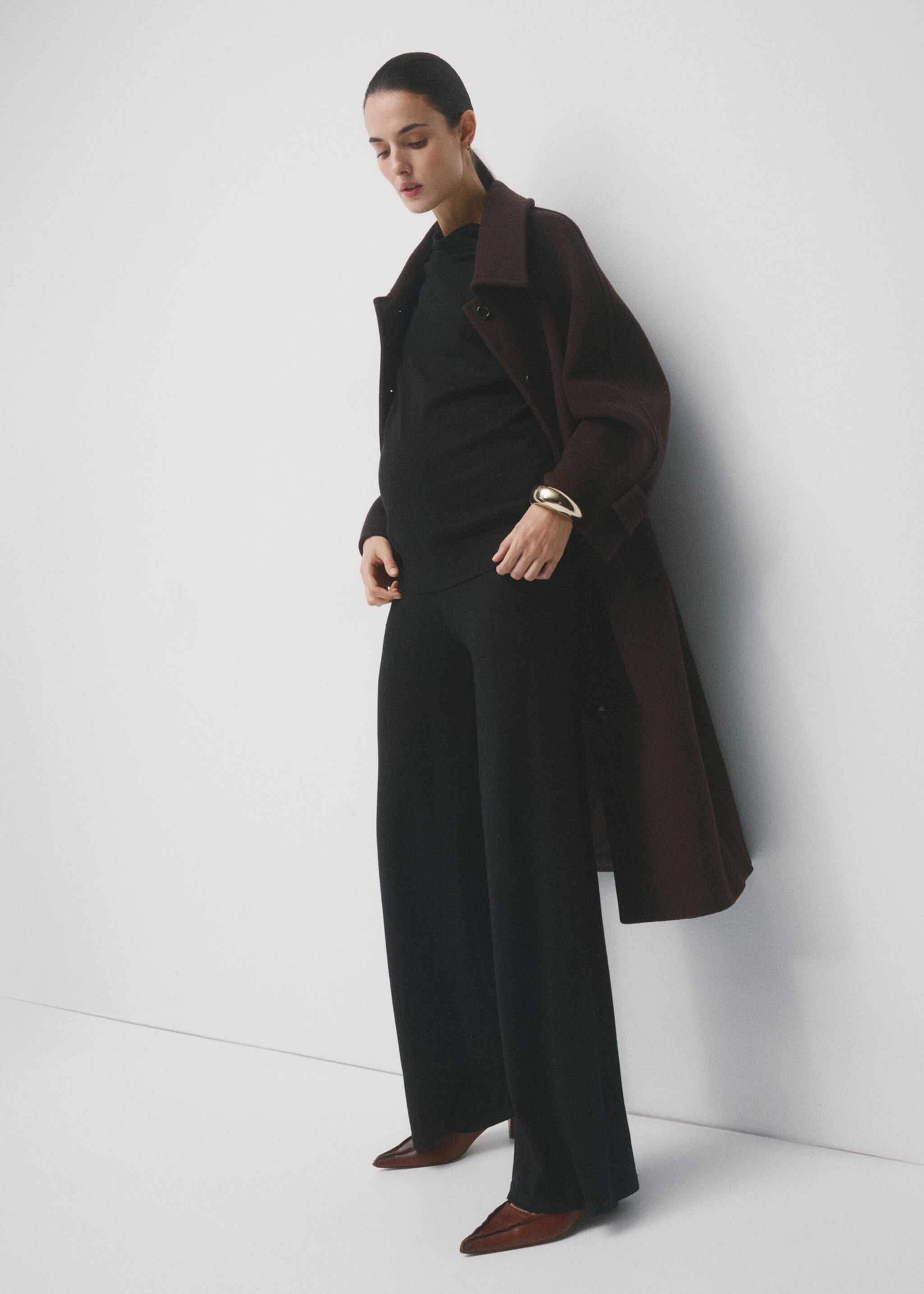 Gathered perkins-neck sweater - Details of the article 2, Black. Ref: 27011291-00.