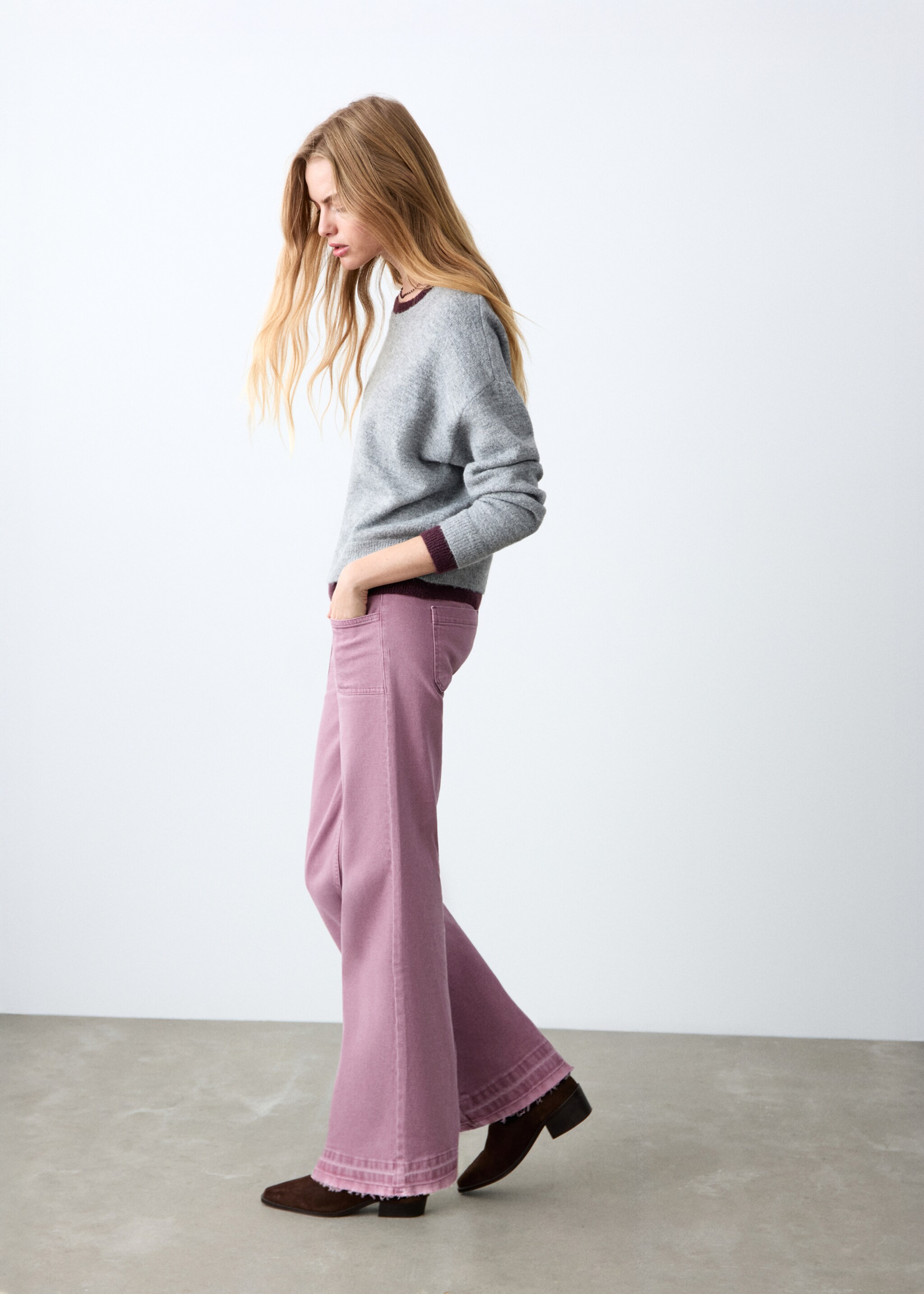 Frayed hem straight jeans - Medium plane, Pale Pink. Ref: 27011298-00.