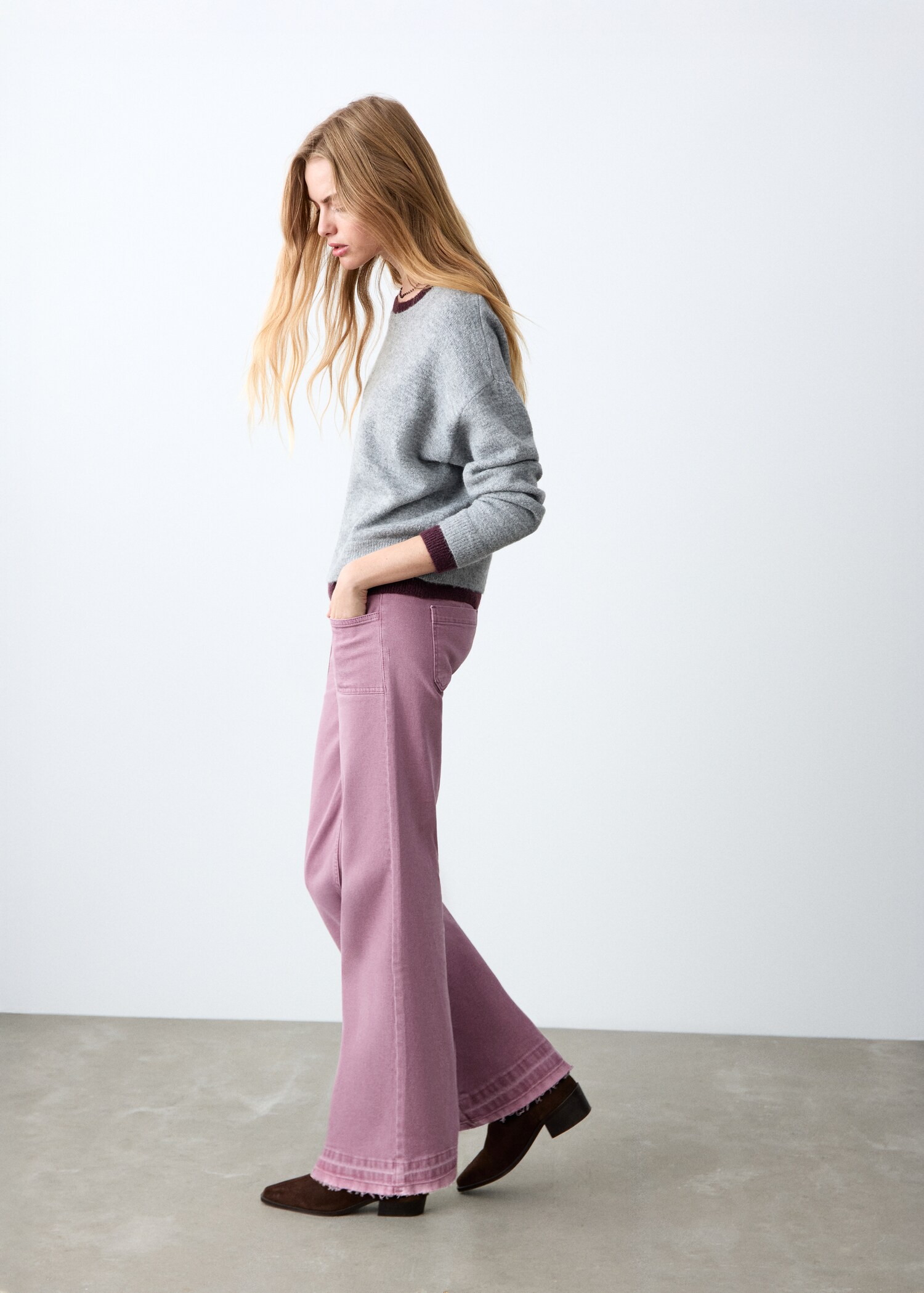 Frayed hem straight jeans - Medium plane