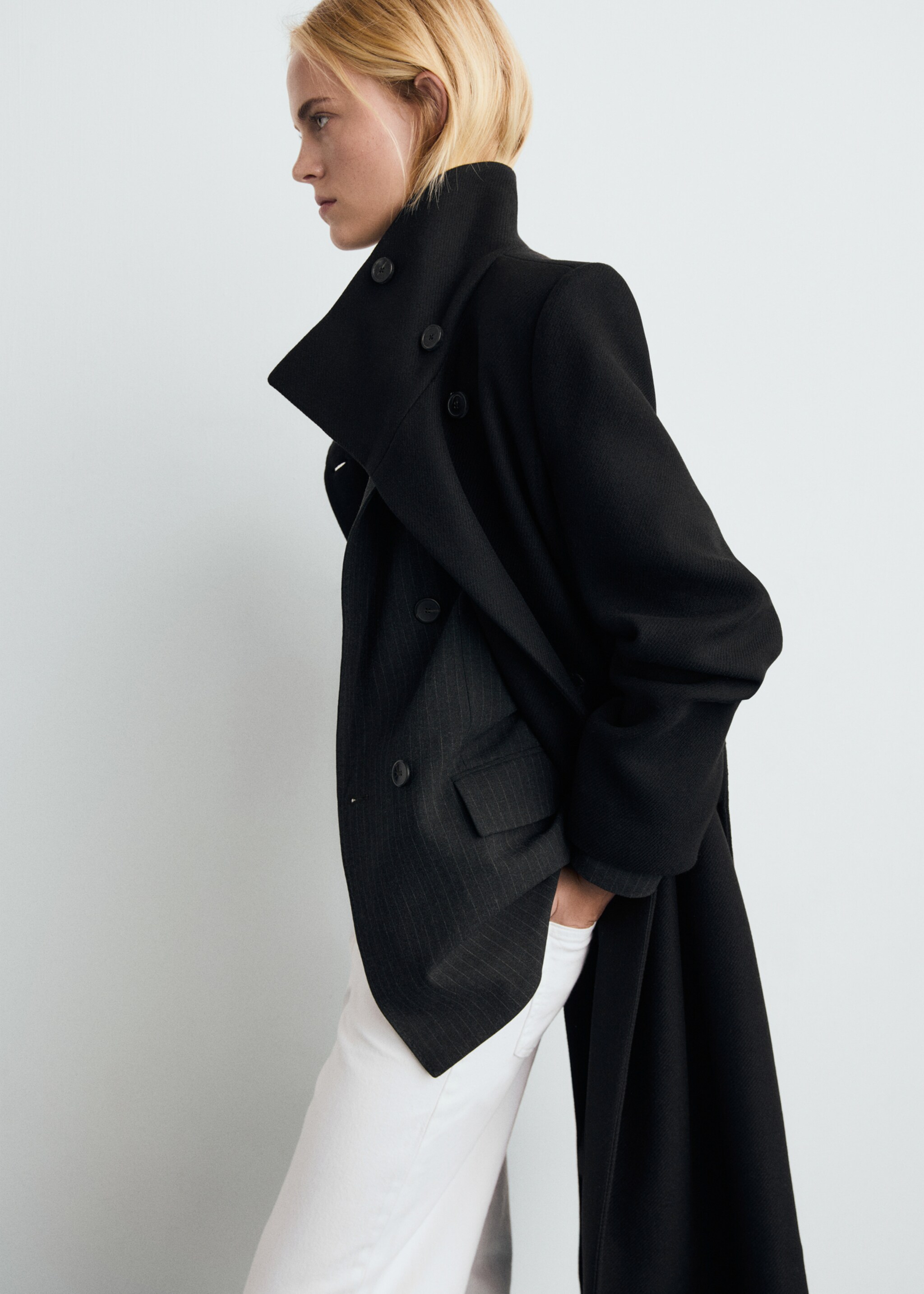 Manteco wool coat with belt - Details of the article 1, Black. Ref: 27011306-00.