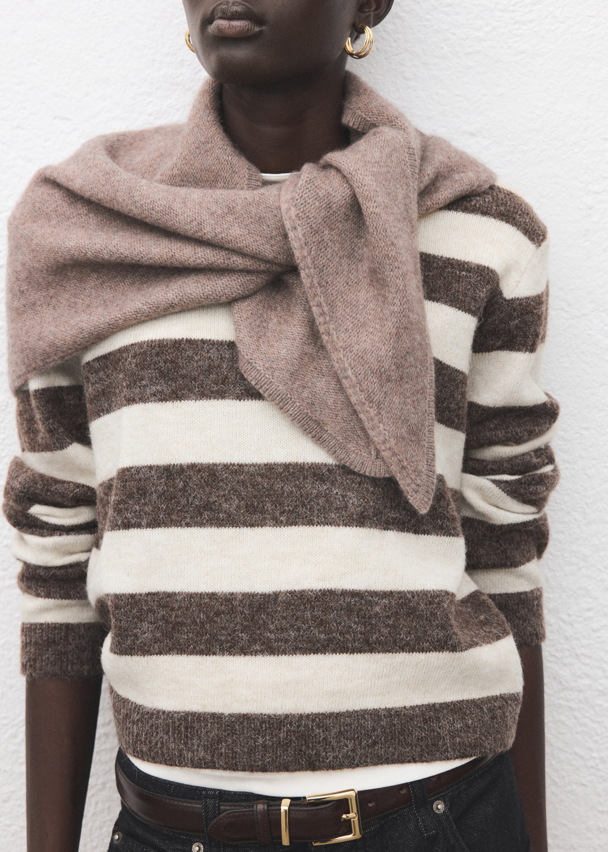 Knit striped sweater - Details of the article 6, Brown. Ref: 27011310-00.