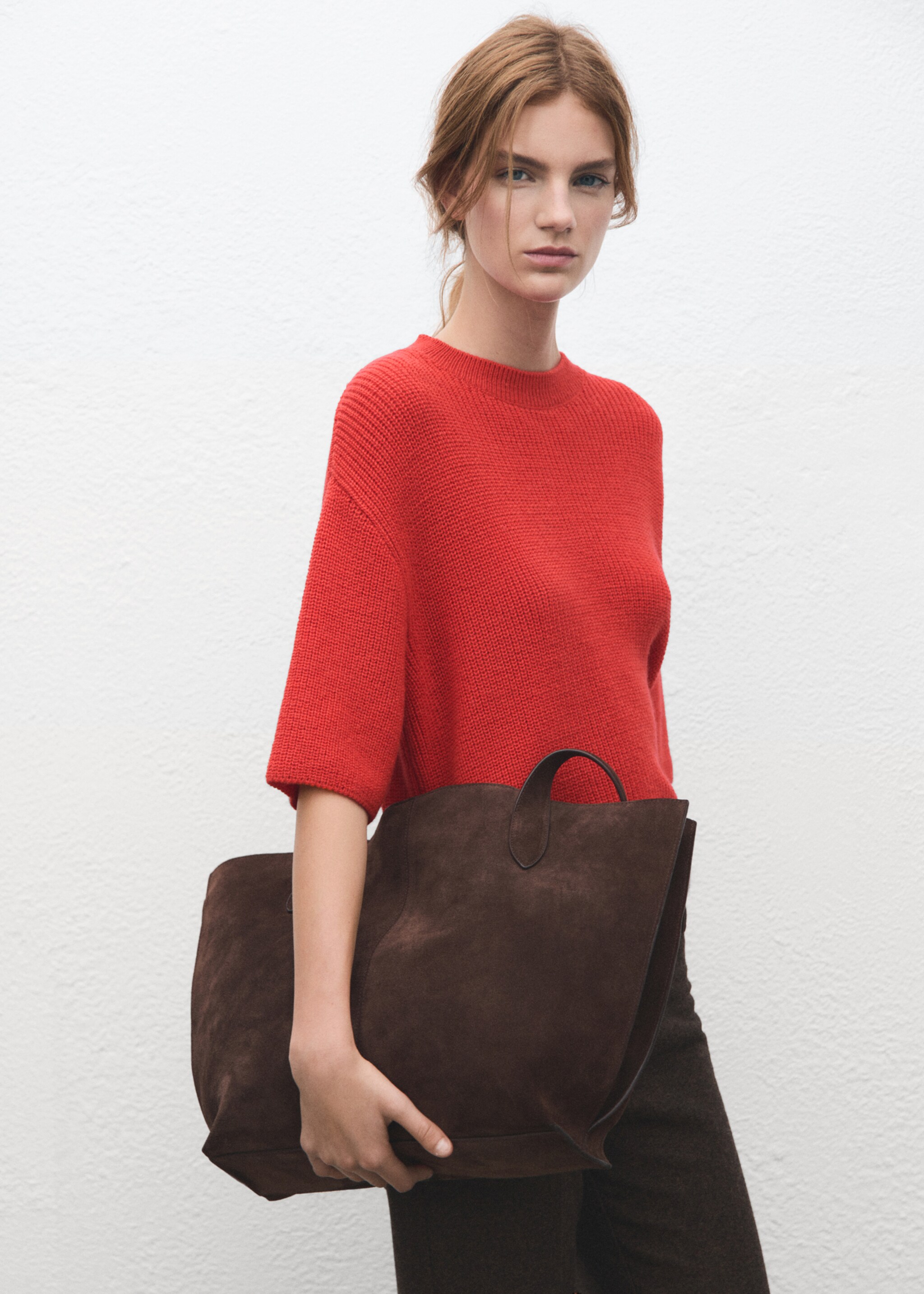 Pull en maille manches trois quarts - Plan moyen, Rouge. Ref: 27011311-00.