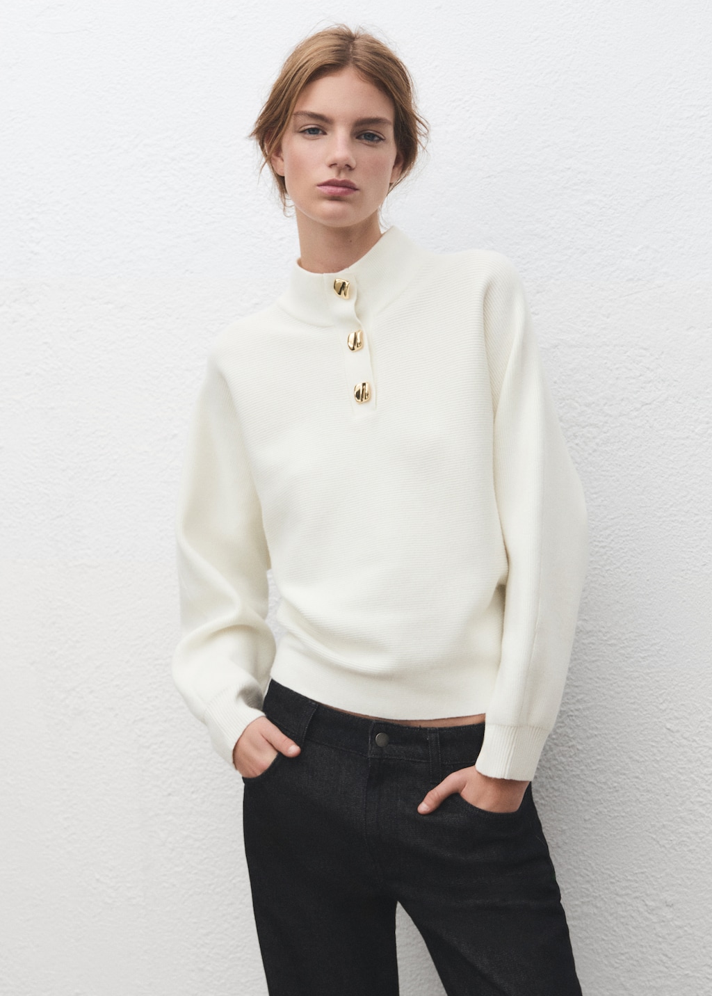 Mango Turtleneck sweater with jewel buttons thumbnail
