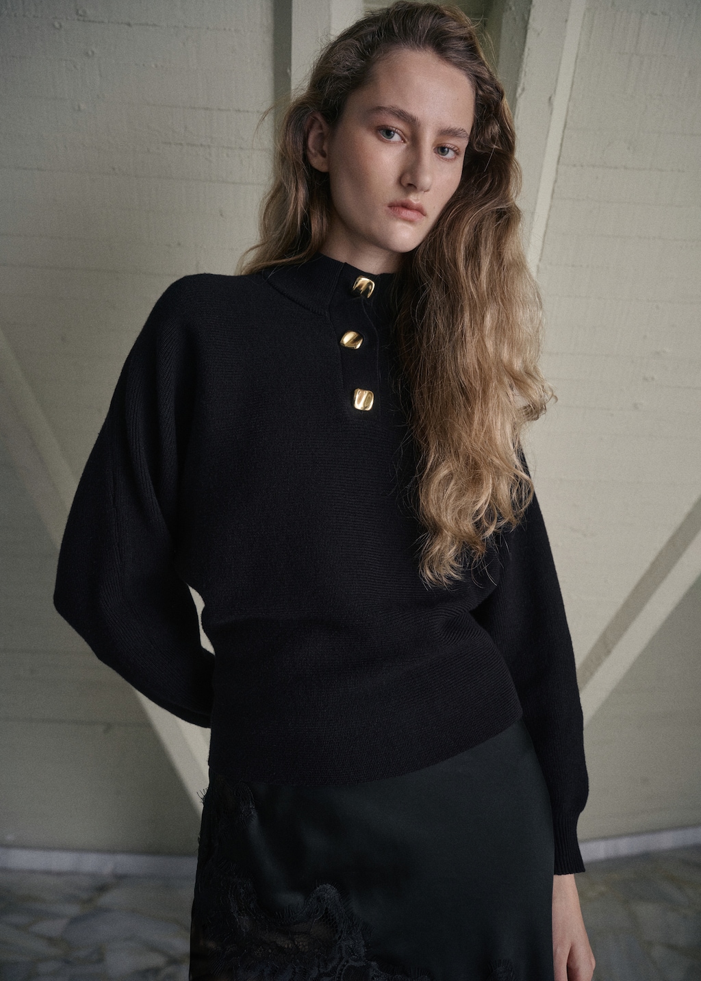 Turtleneck sweater with jewel buttons