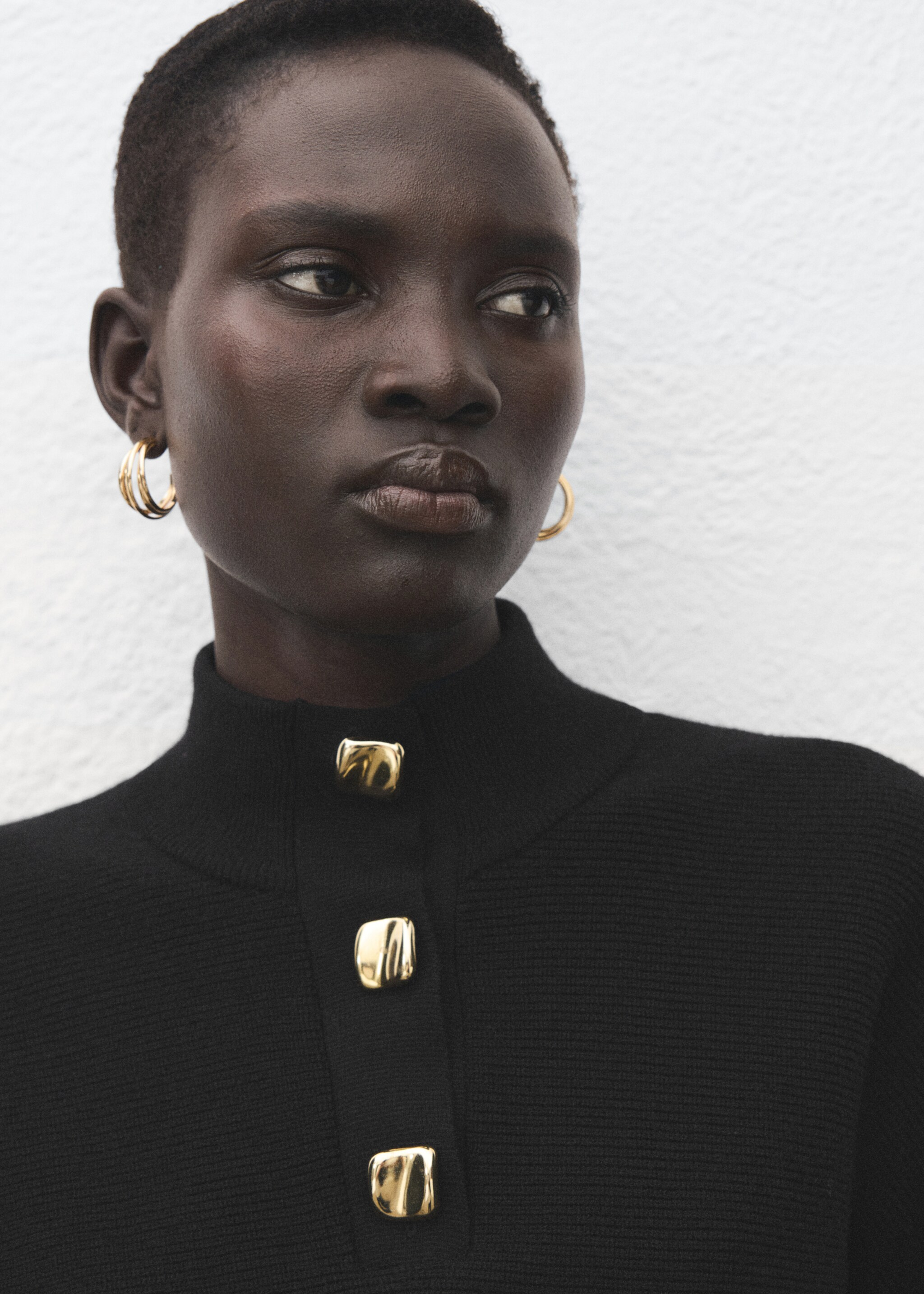 Turtleneck sweater with jewel buttons - Details of the article 1, Black. Ref: 27011312-00.