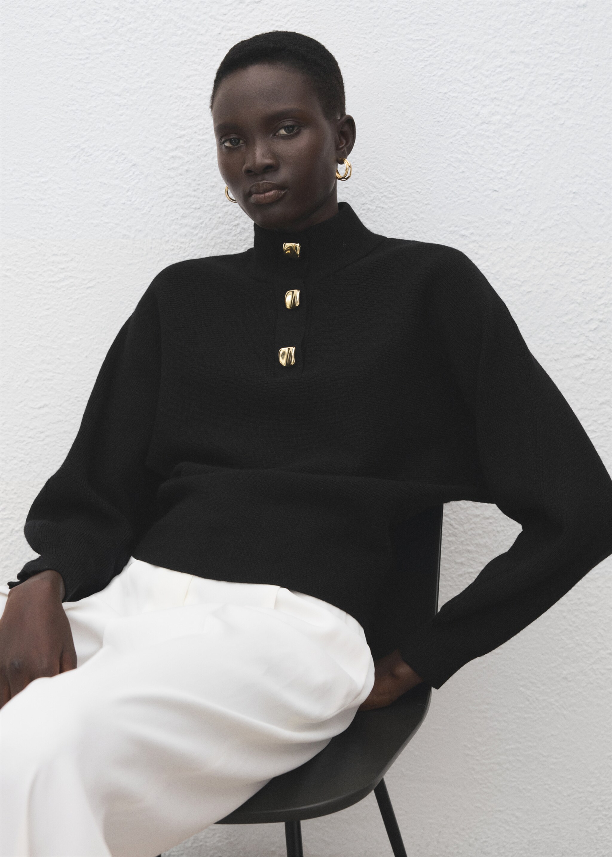 Turtleneck sweater with jewel buttons - Details of the article 2, Black. Ref: 27011312-00.