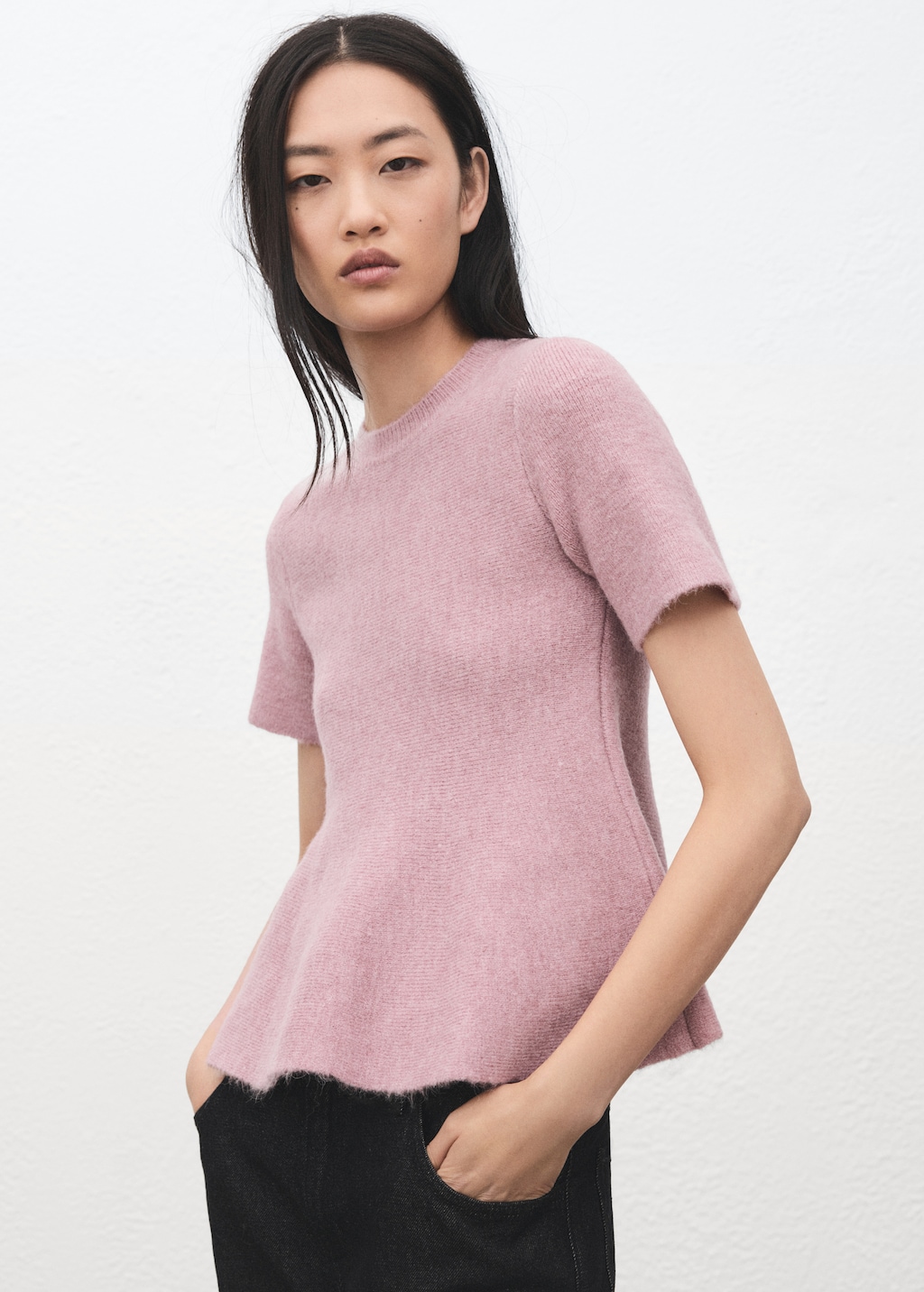 Short-sleeved peplum jersey