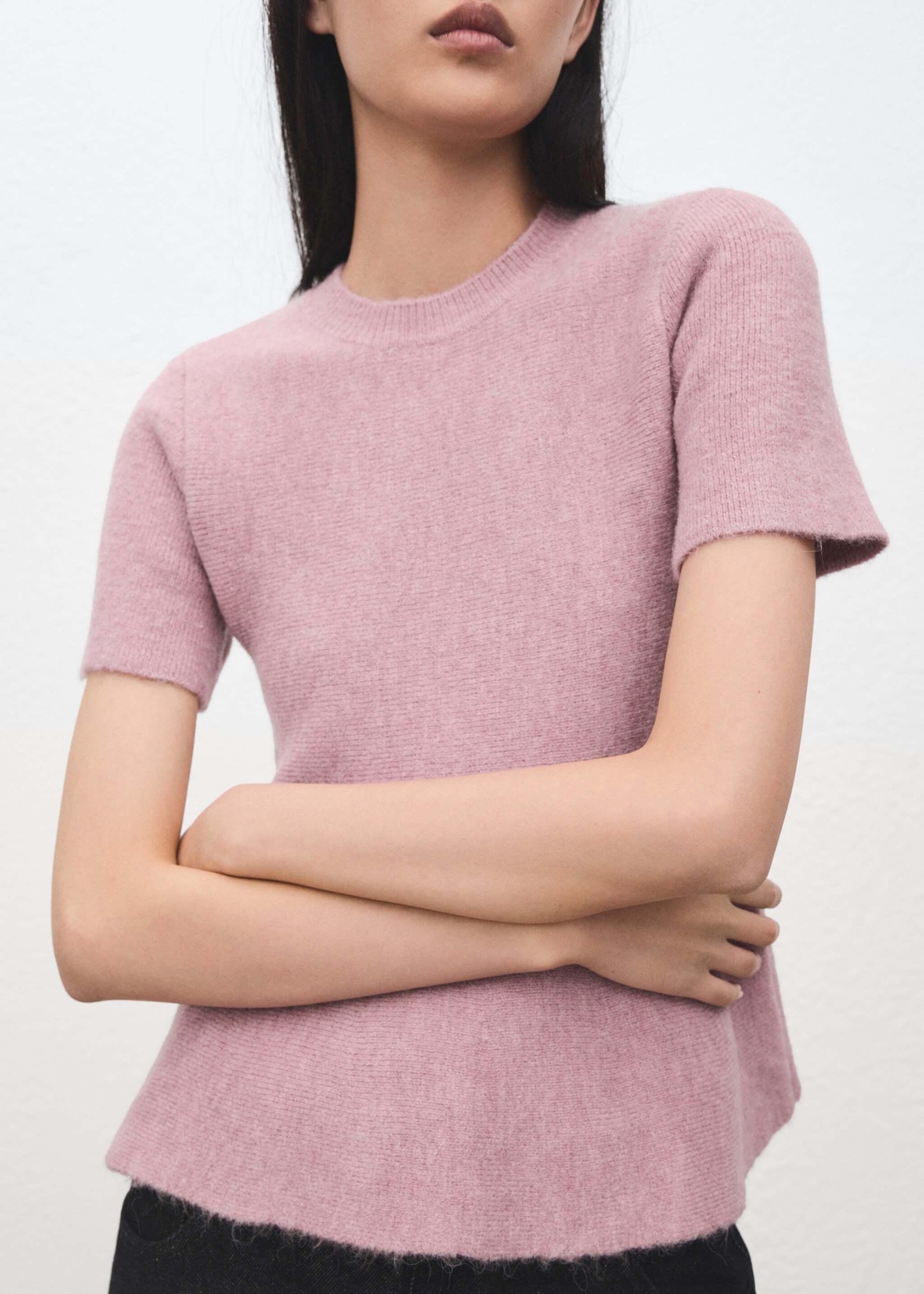 Short-sleeved peplum jersey - Details of the article 6, Pastel Pink. Ref: 27011319-00.