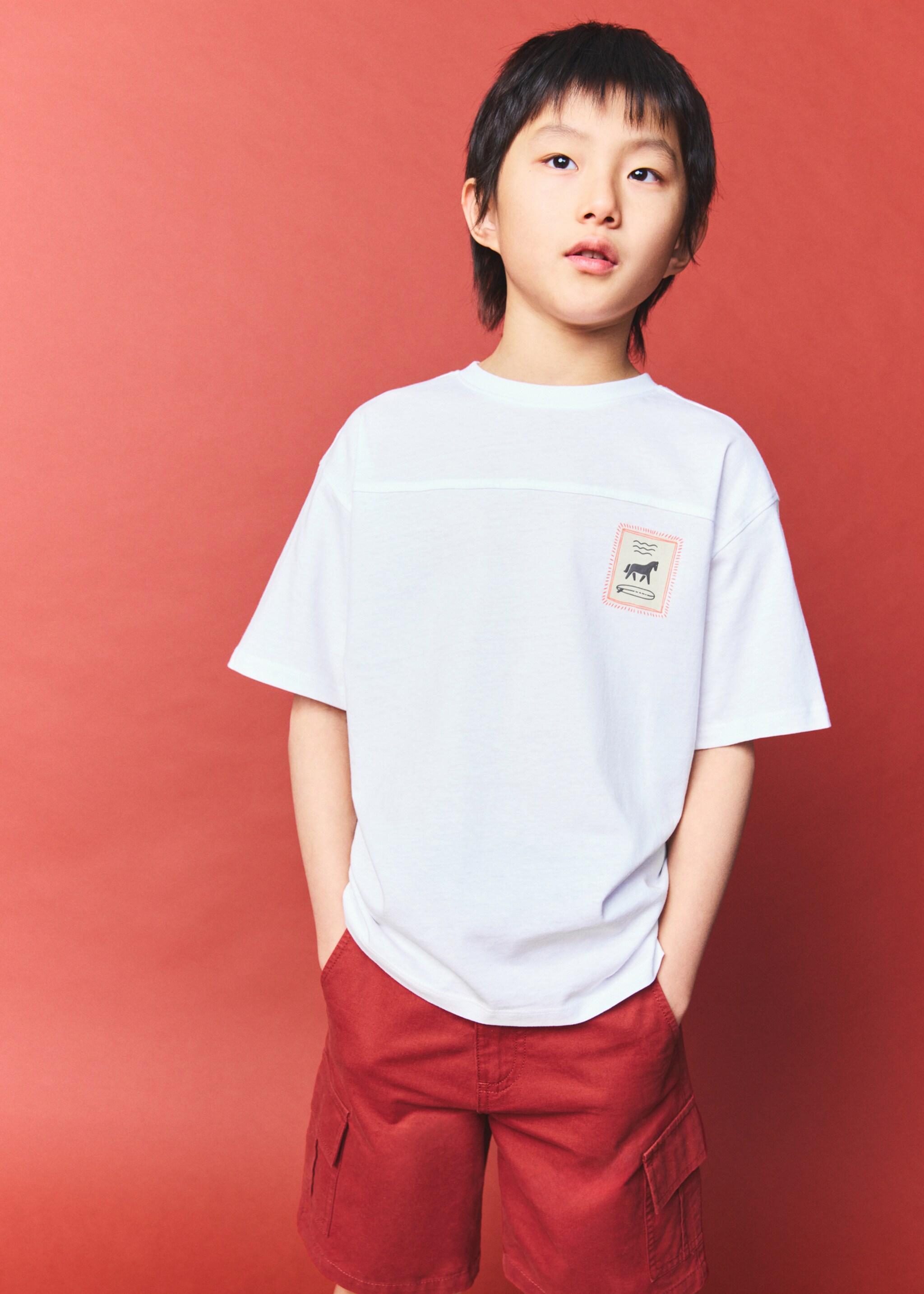 Printed cotton-blend T-shirt - Medium plane, White. Ref: 27011509-00.