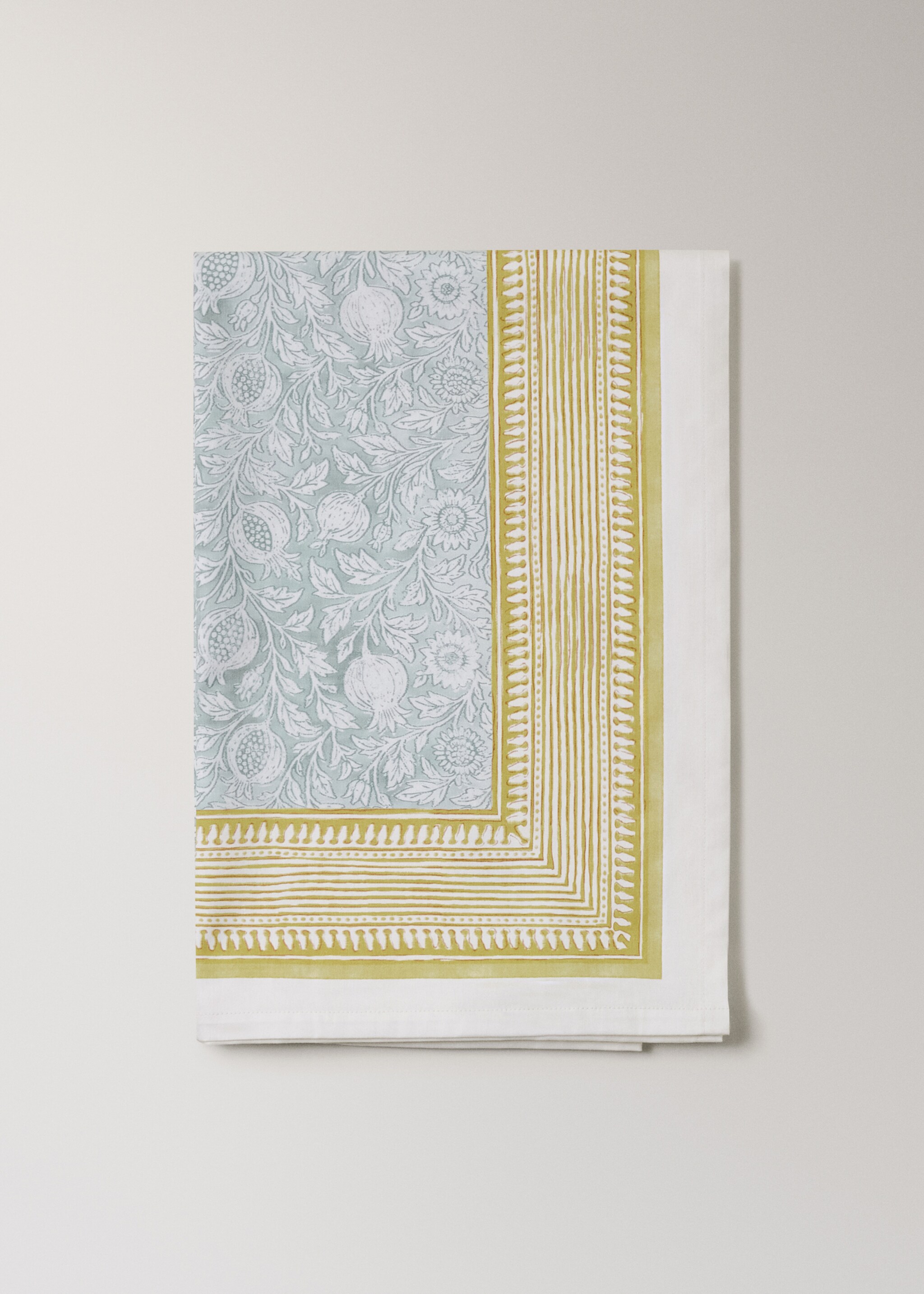 Blockprint style cotton tablecloth for 6 to 8 guests - Article without model, Blue. Ref: 27011565-00.