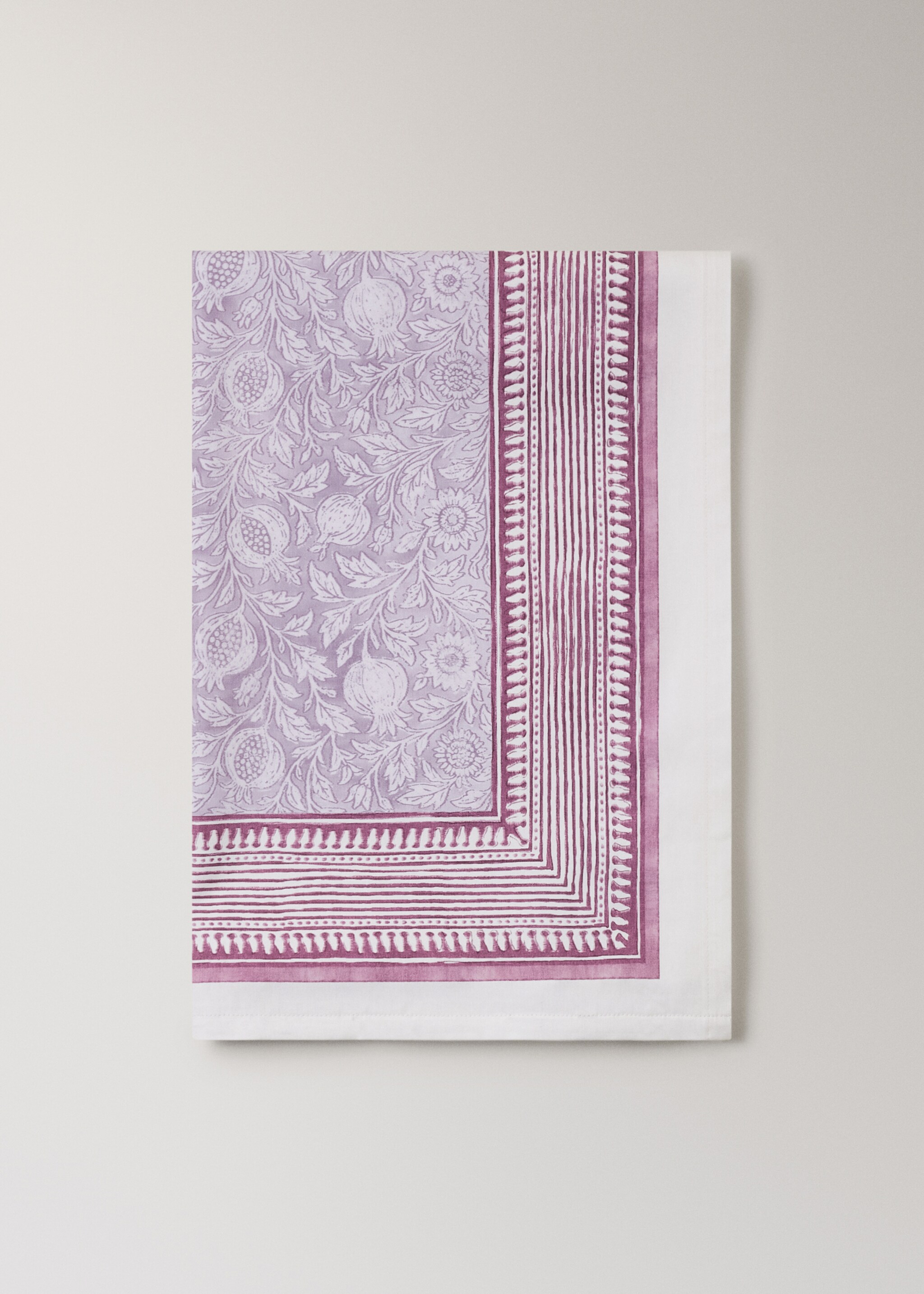 Blockprint style cotton tablecloth for 6 to 8 guests - Article without model, Lilac. Ref: 27011565-00.