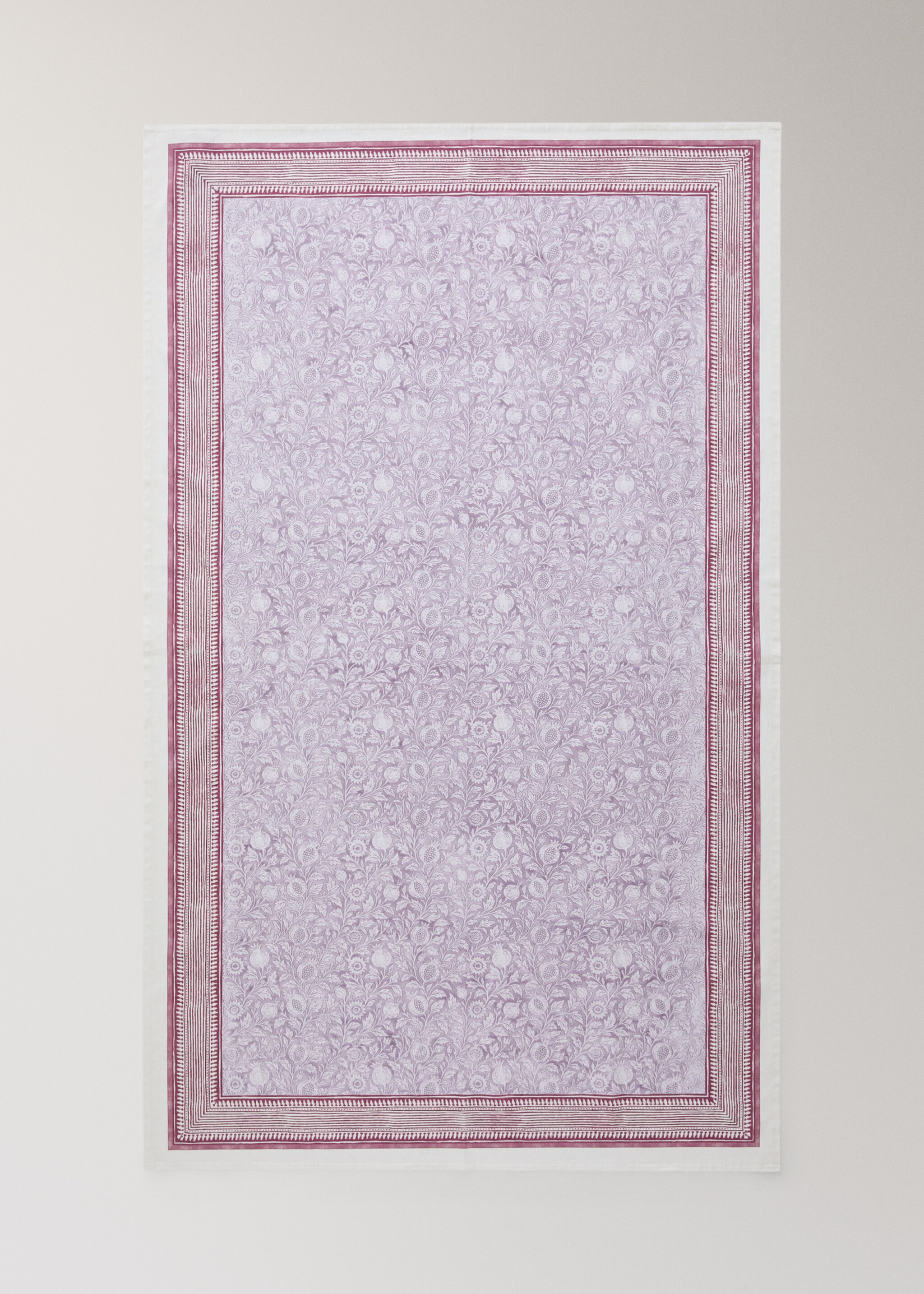 Blockprint style cotton tablecloth for 6 to 8 guests - Details of the article 4, Lilac. Ref: 27011565-00.