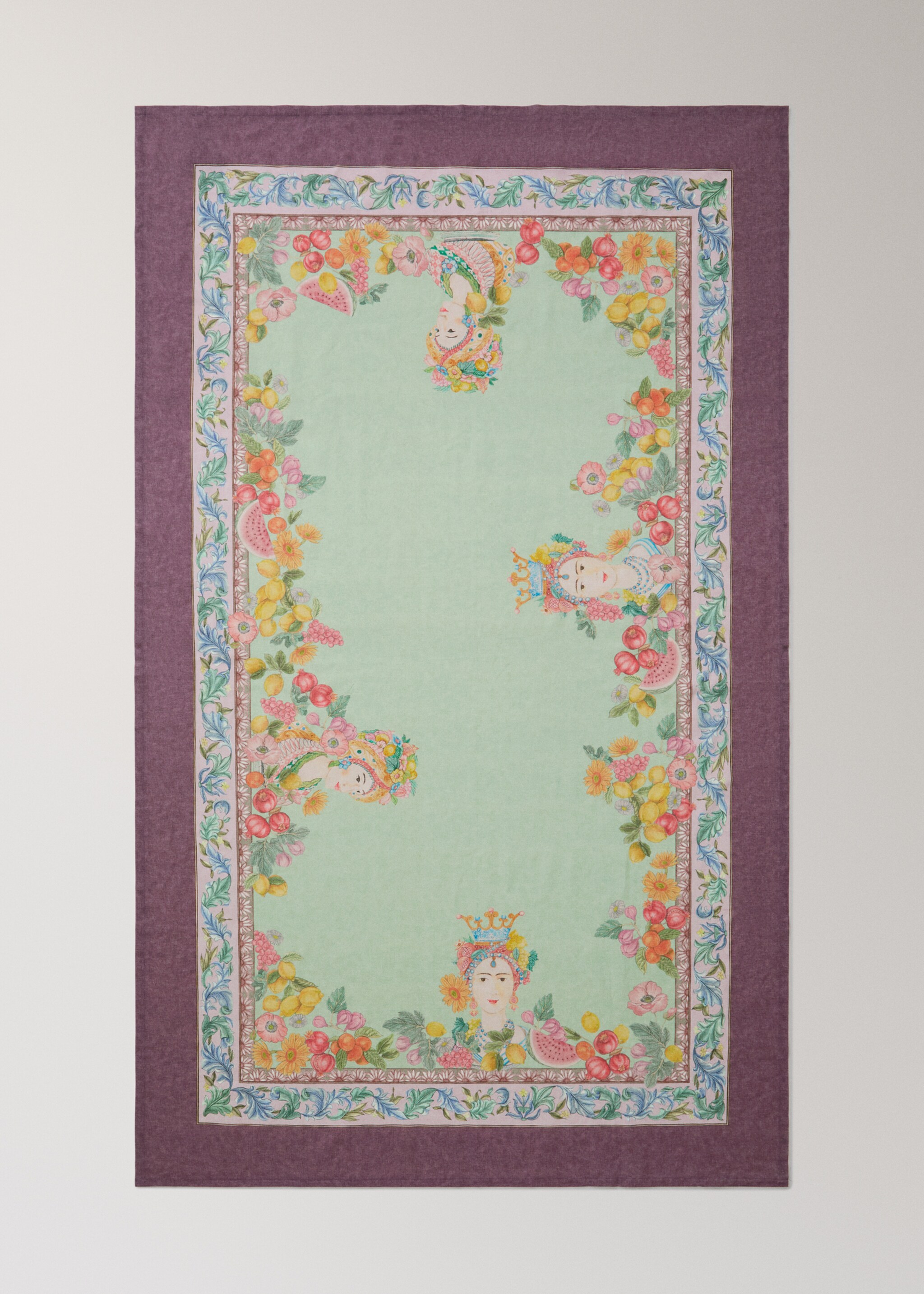 Fruit print cotton linen tablecloth for 6 to 8 people - Details of the article 4, Medium Brown. Ref: 27011568-00.