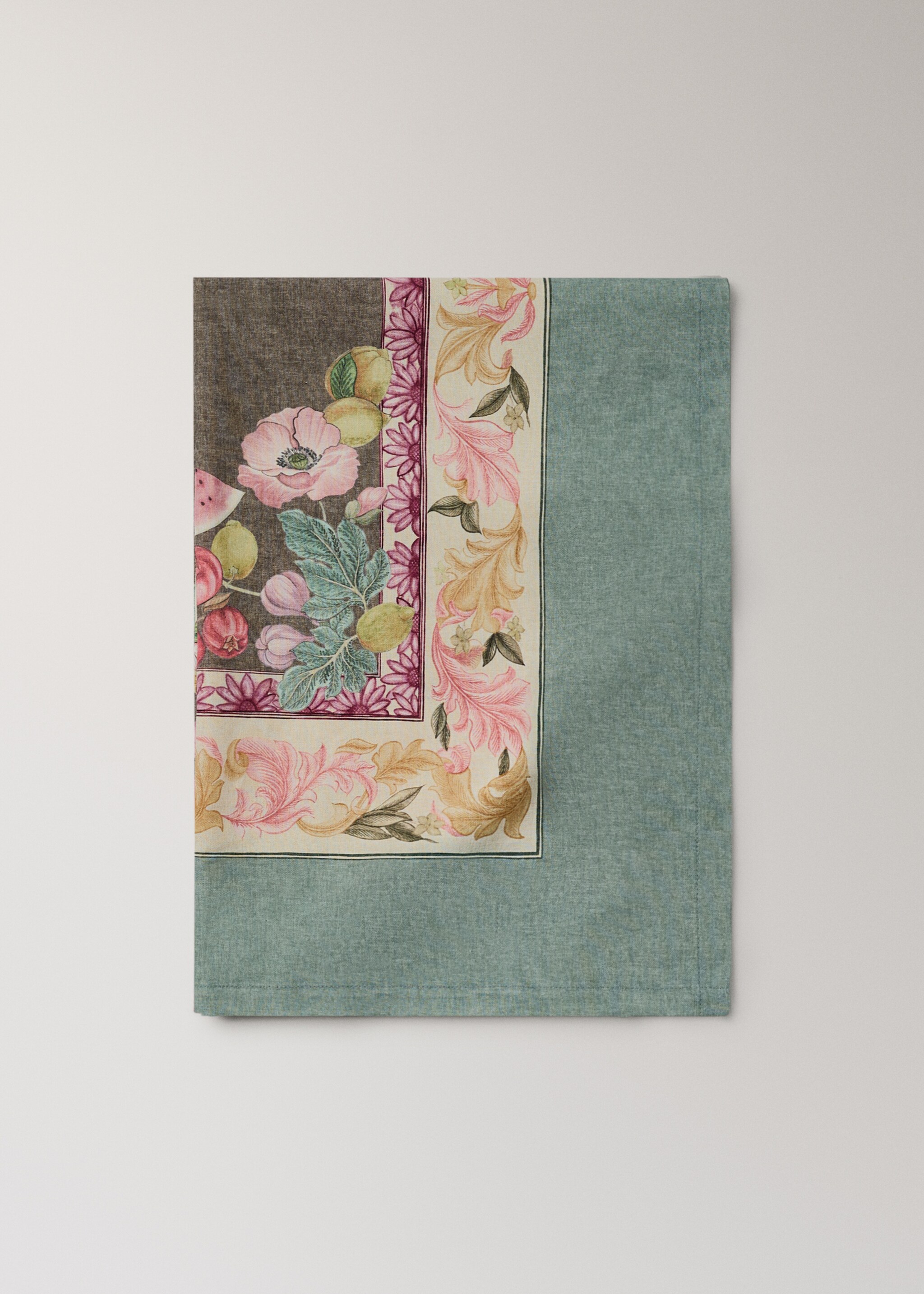 Fruit print cotton linen tablecloth for 6 to 8 people - Article without model, Green. Ref: 27011568-00.