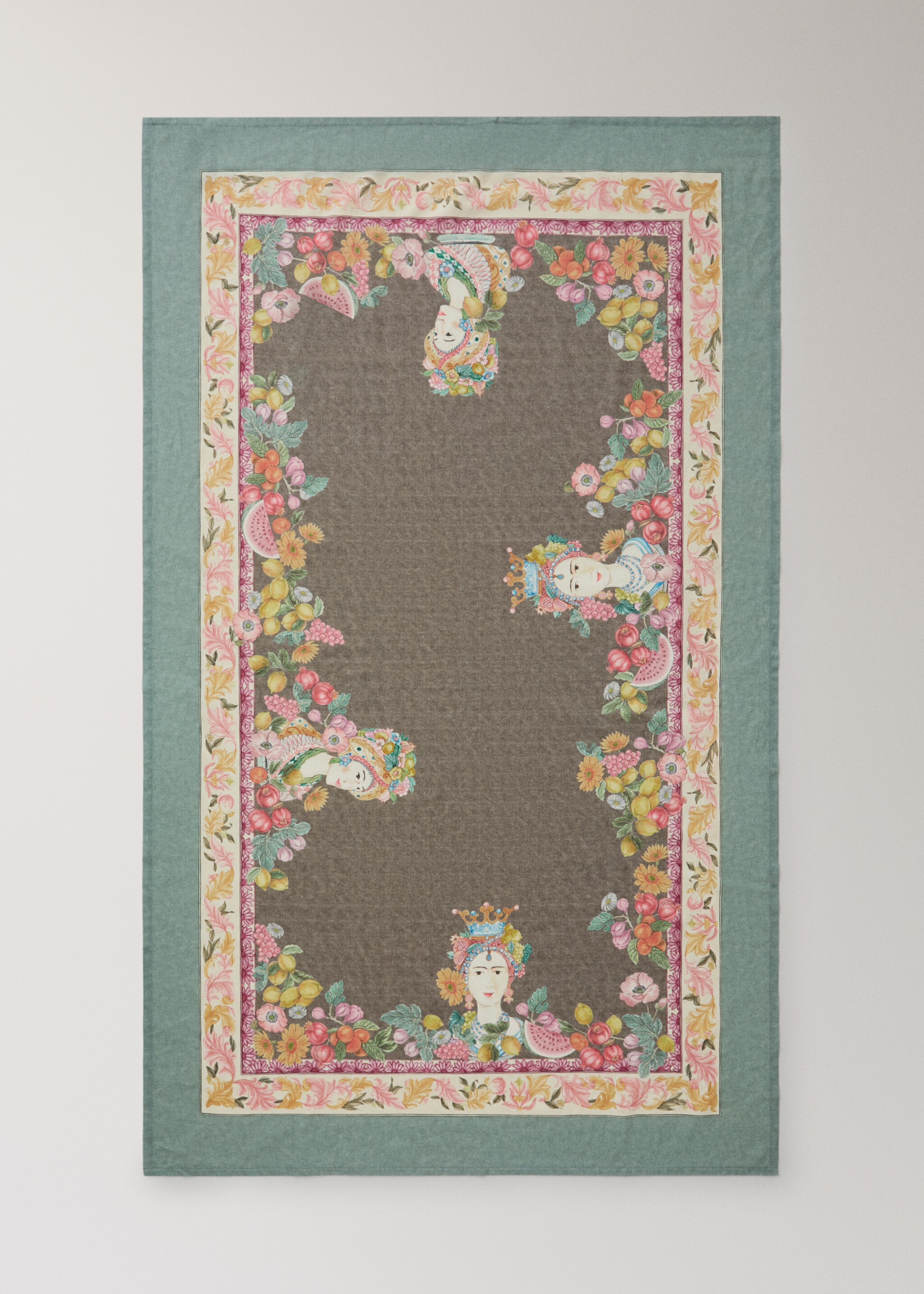 Fruit print cotton linen tablecloth for 6 to 8 people - Details of the article 4, Green. Ref: 27011568-00.