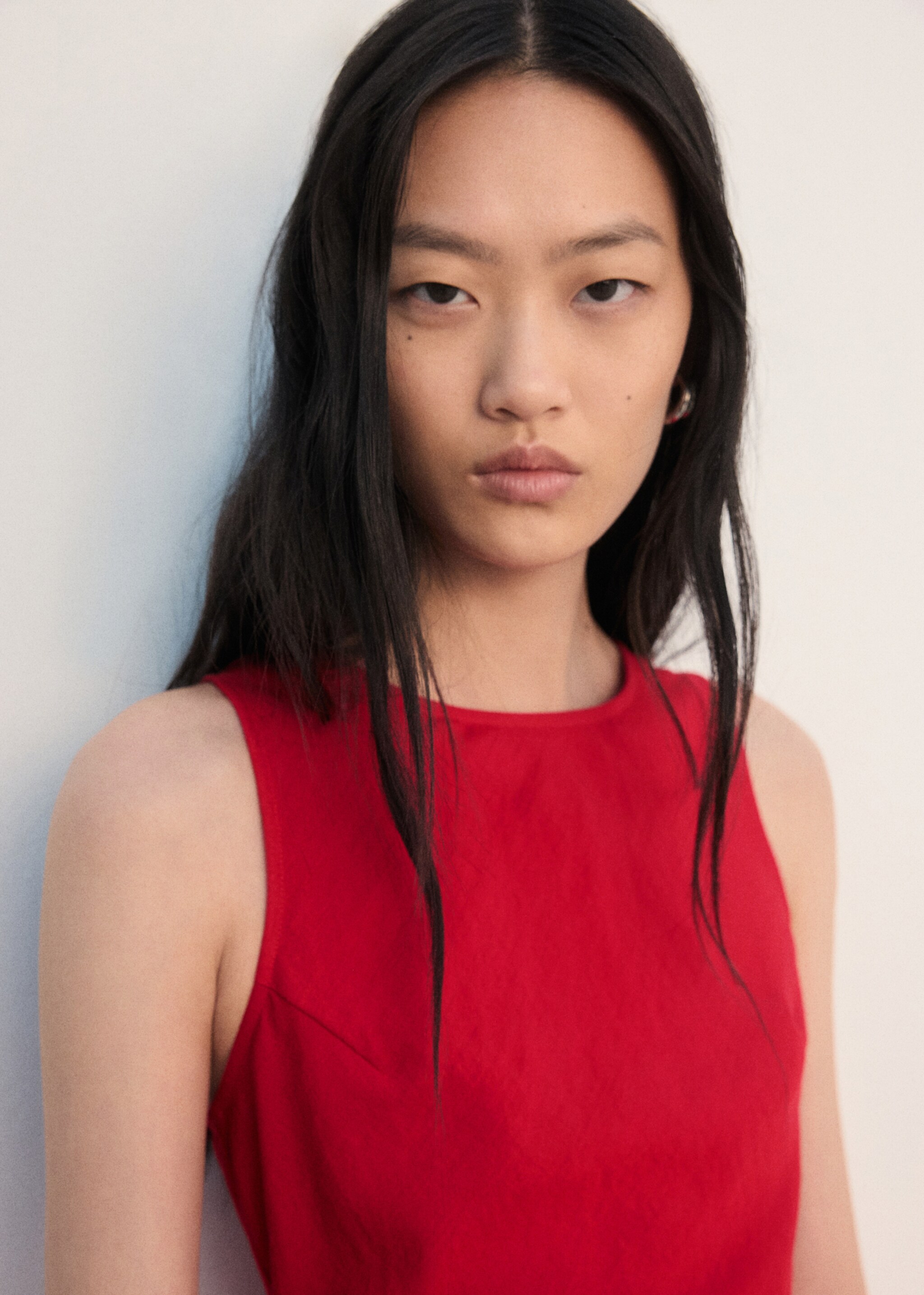 Flared midi-dress - Details of the article 1, Red. Ref: 27012540-00.