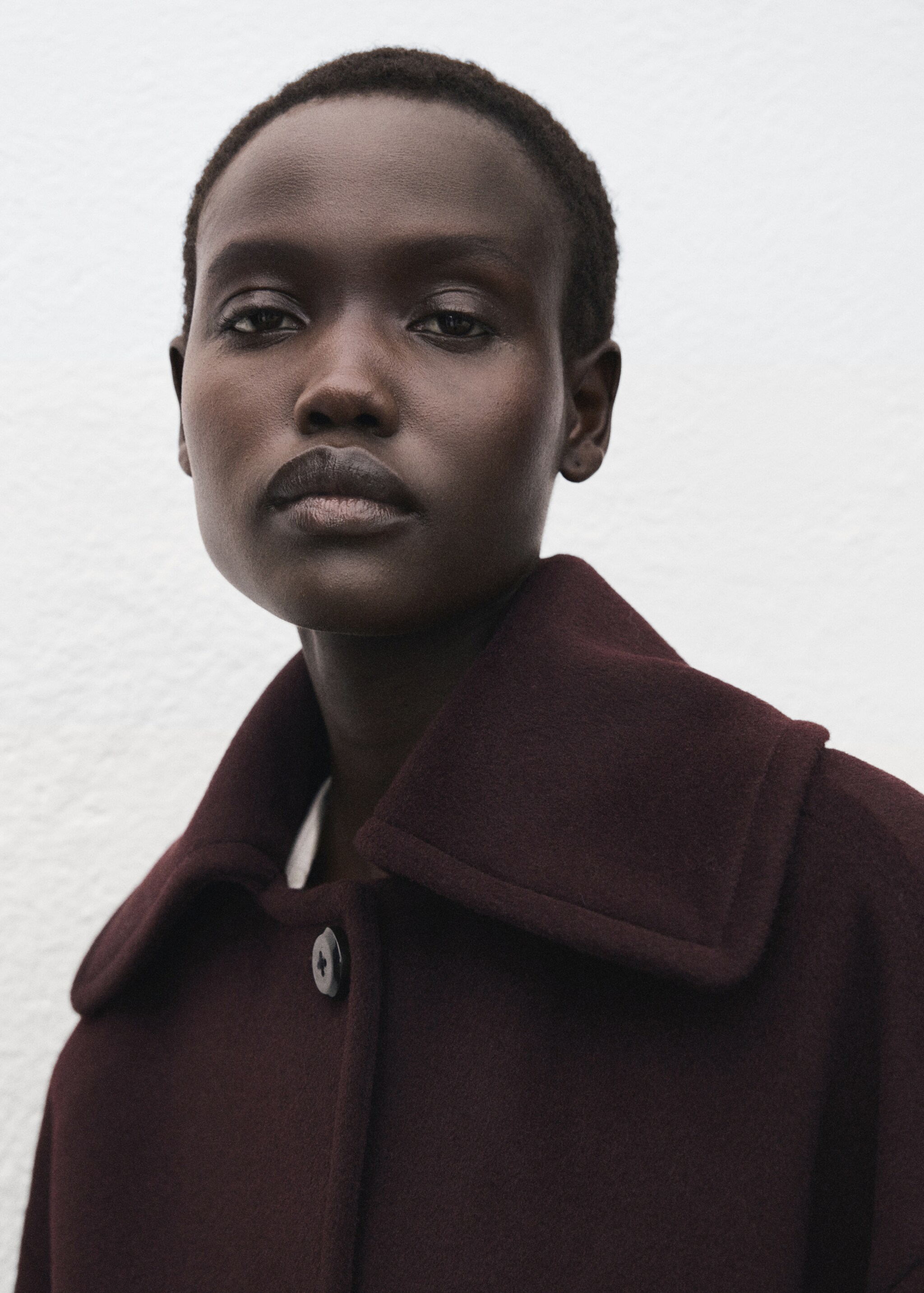 Wool jacket with a shirt collar - Details of the article 1, Maroon. Ref: 27012541-00.