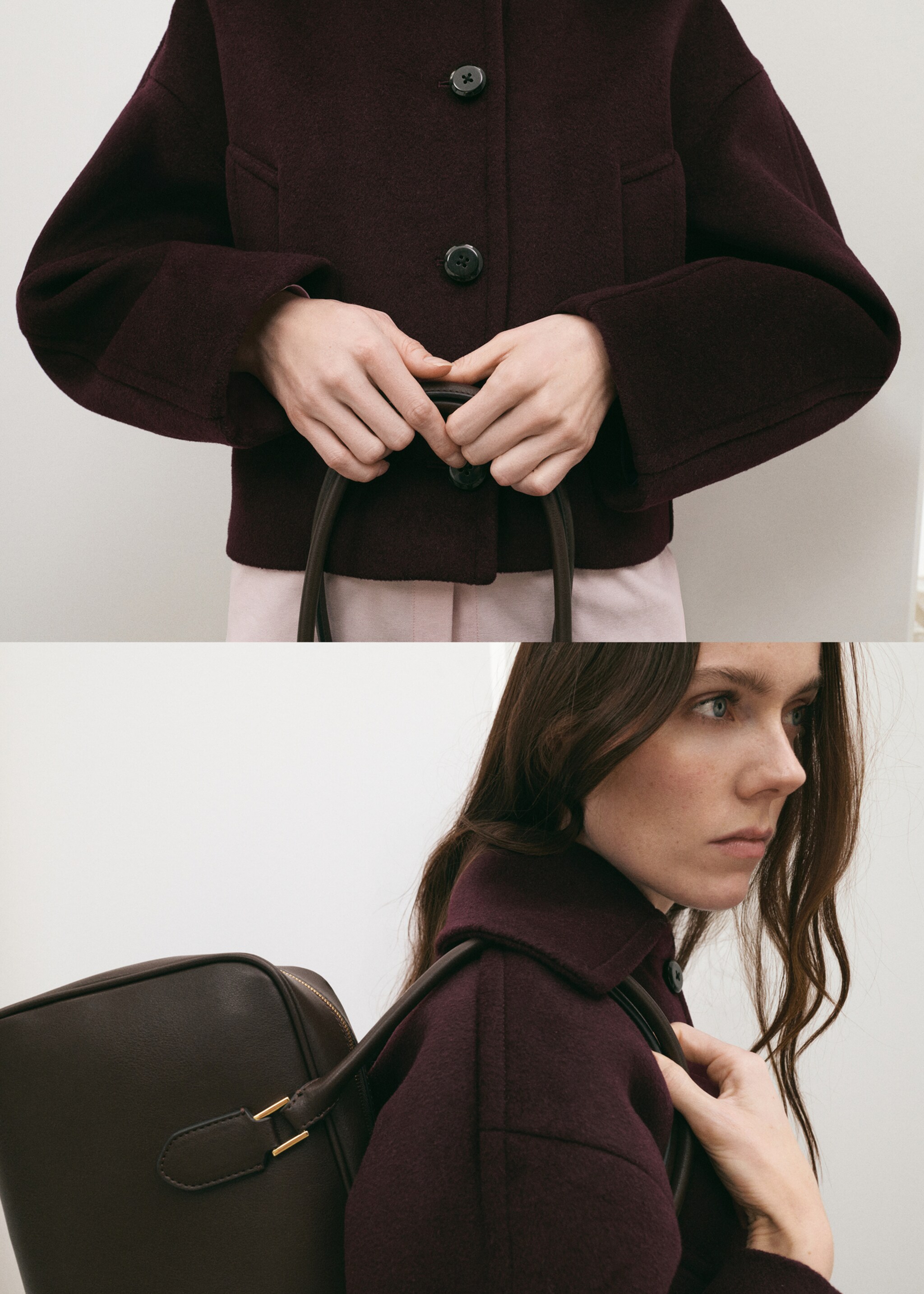 Wool jacket with shirt collar - Details of the article 6, Maroon. Ref: 27012541-00.
