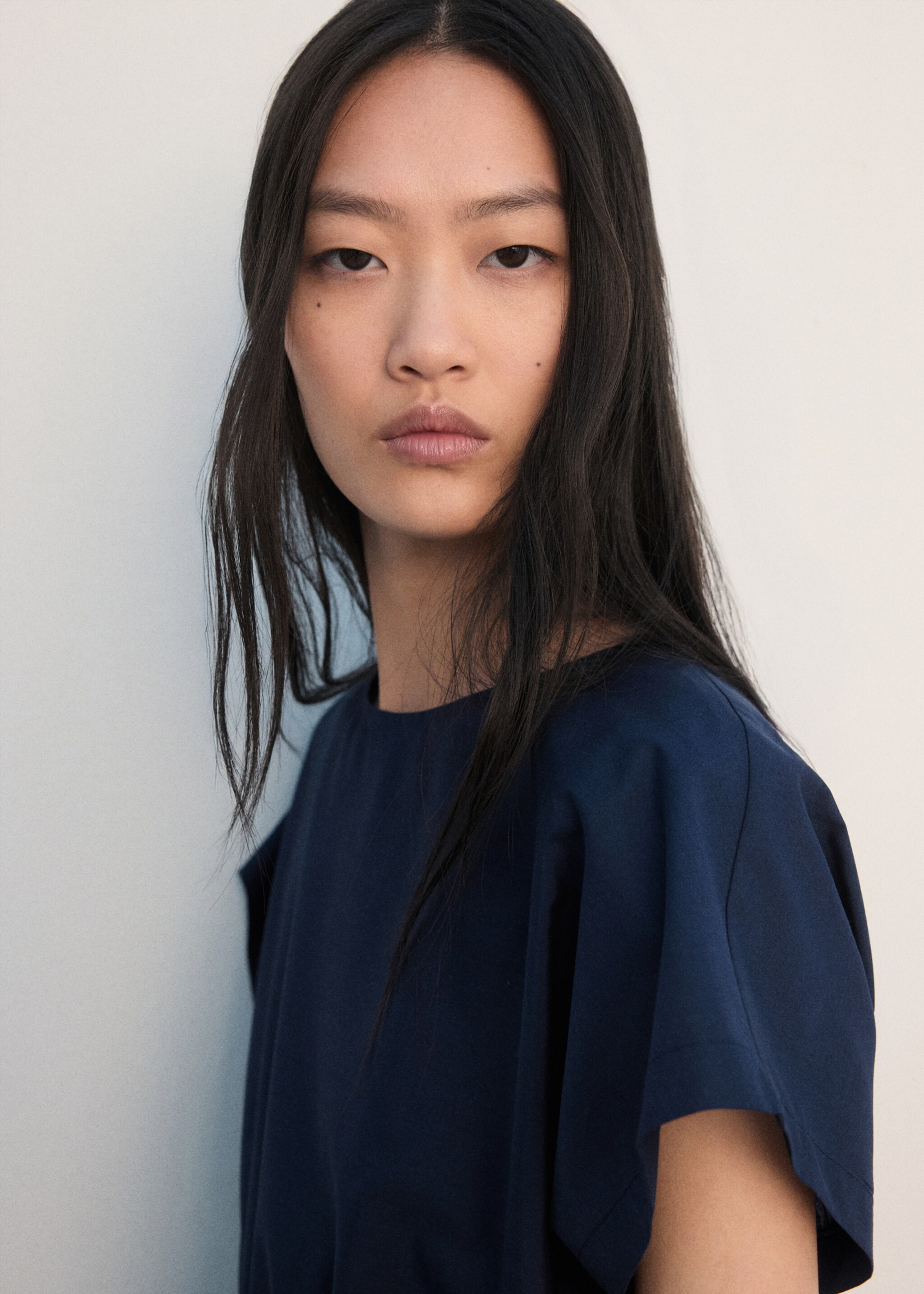 Pleated A-line dress - Details of the article 1, Navy. Ref: 27012543-00.