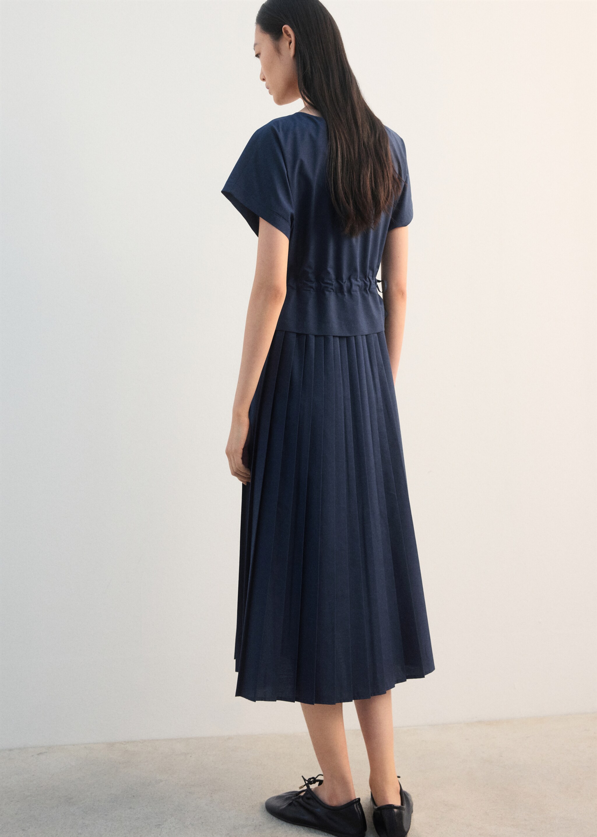 Pleated A-line dress - Reverse of the article, Navy. Ref: 27012543-00.