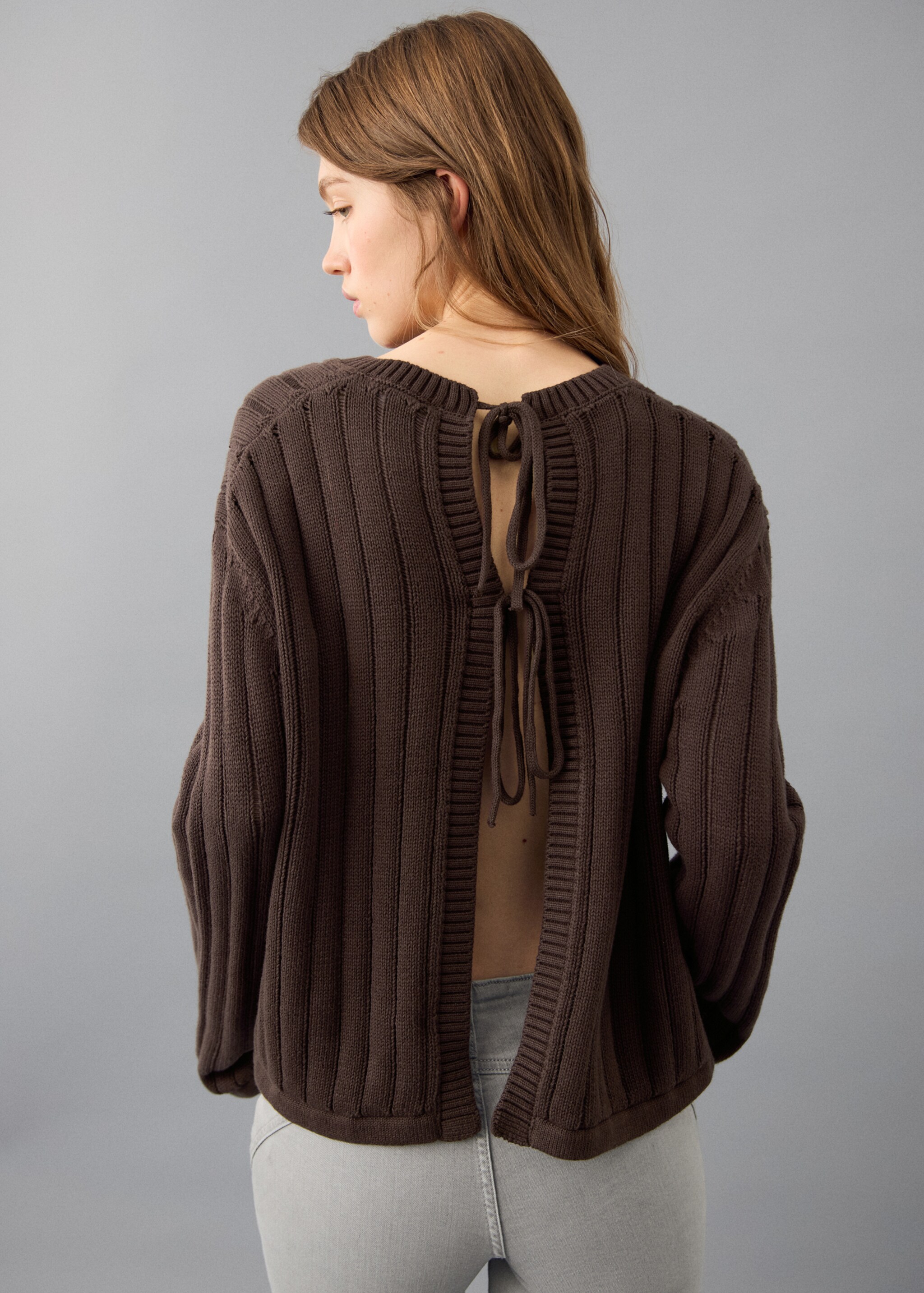 Jersey punto canalé - Reverso del artículo, Marrón. Ref: 27012546-00.