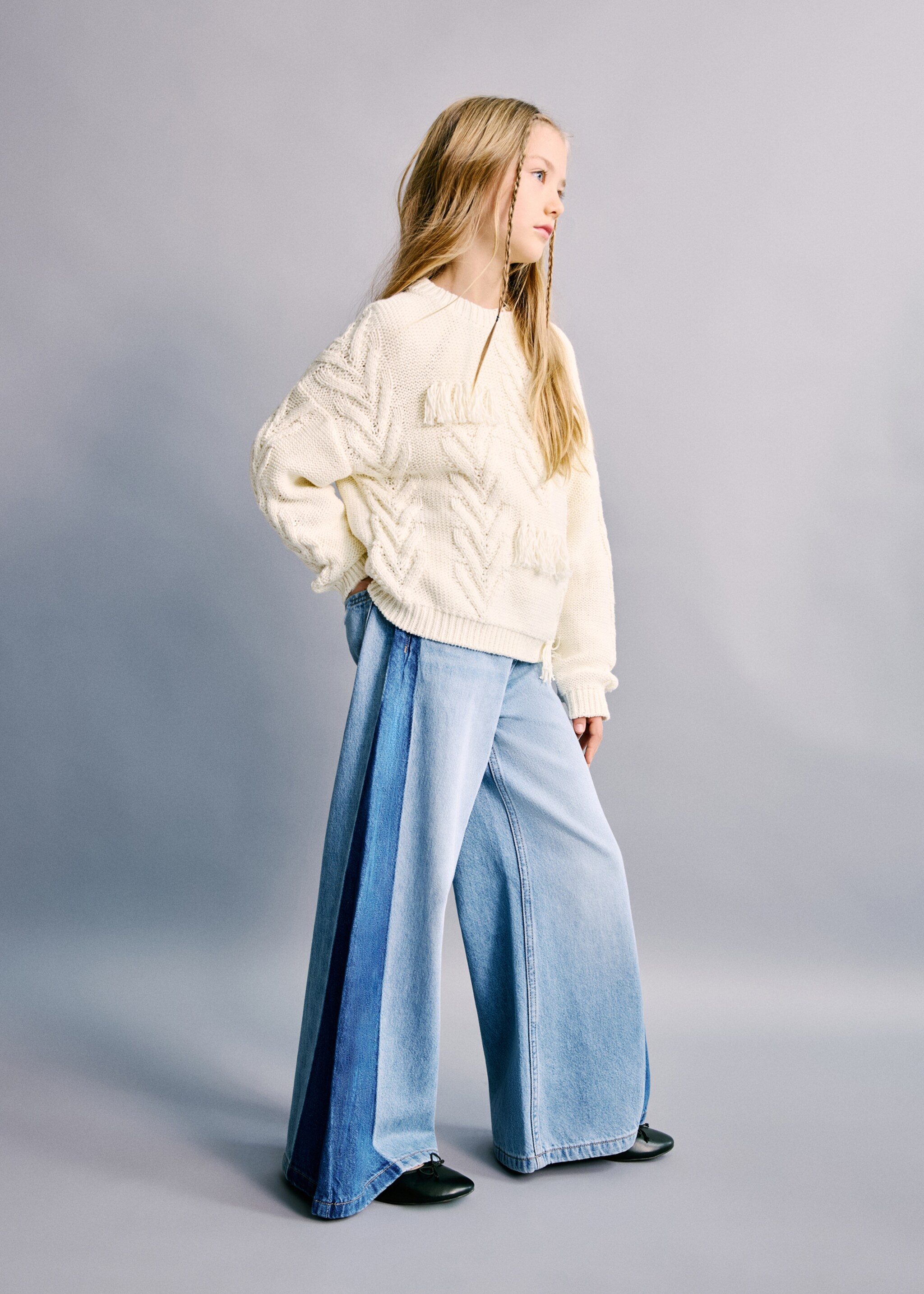 Jeans palazzo bicolor - Plano médio, Azul-médio. Ref: 27012893-00.