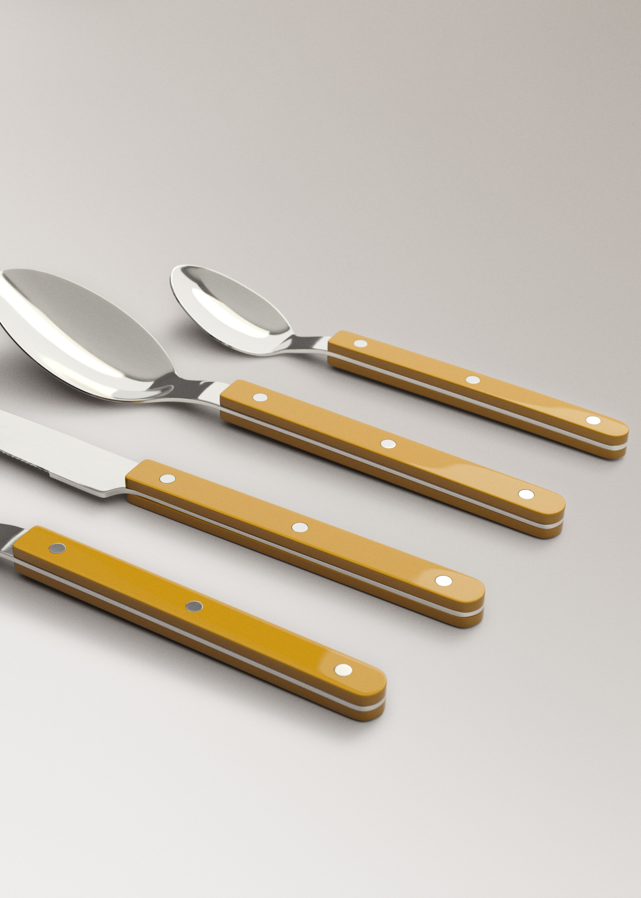 Stainless steel cutlery set with resin handles - Details of the article 2, Curry. Ref: 27012922-00.