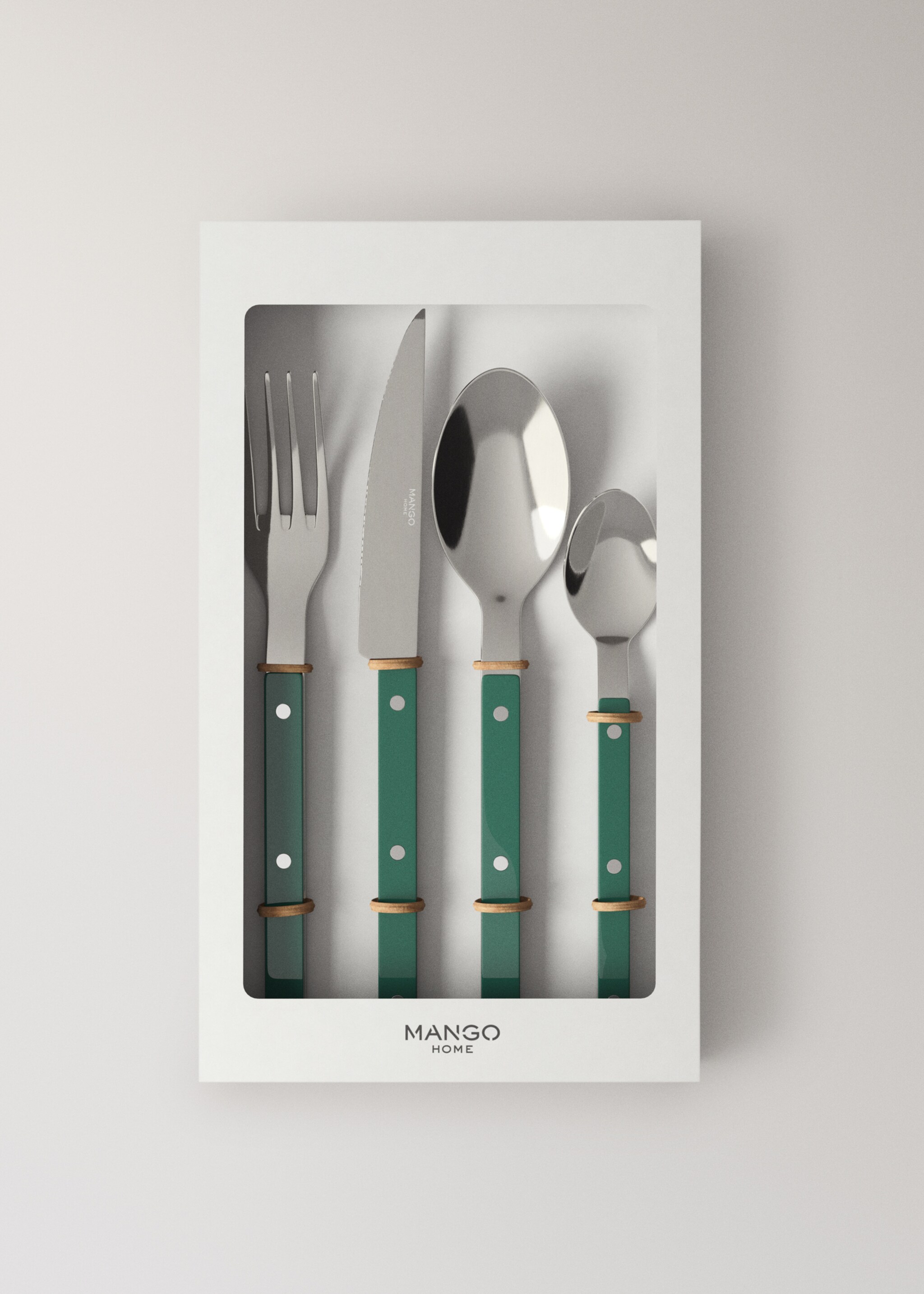 Stainless steel cutlery set with resin handles - Details of the article 4, Billiard Green. Ref: 27012922-00.